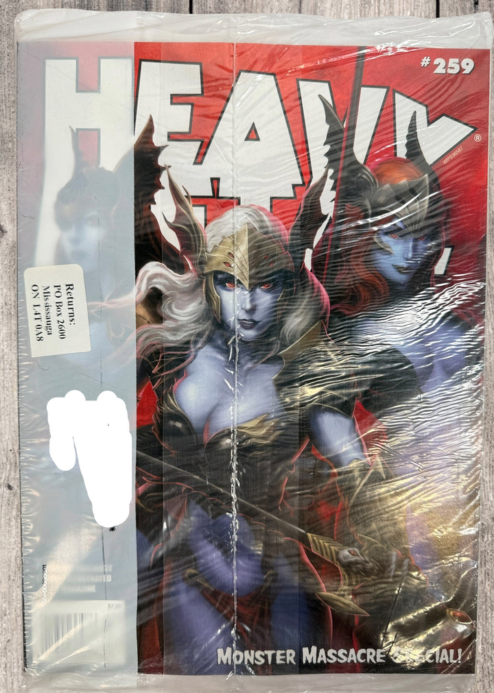 Factory-sealed Heavy Metal Magazine #259 Monster Massacre Special from October 2013. Unread subscriber copy with original mailing polybag intact.