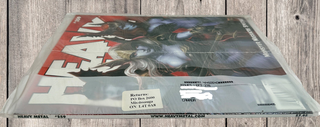 Factory-sealed Heavy Metal Magazine #259 Monster Massacre Special from October 2013. Unread subscriber copy with original mailing polybag intact.