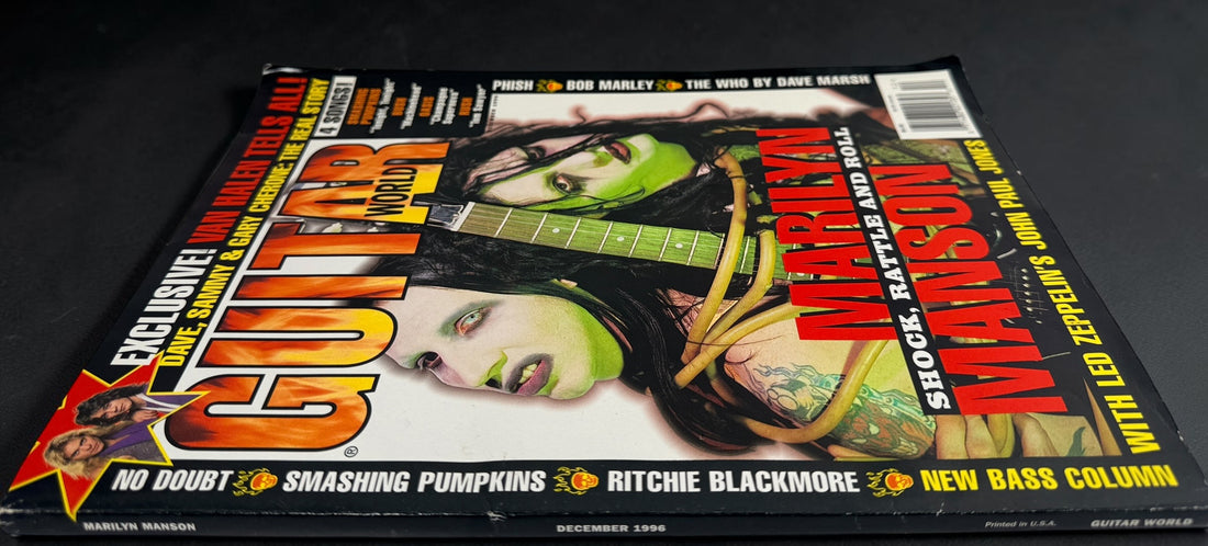 Vintage Guitar World December 1996 magazine featuring Marilyn Manson, Van Halen, No Doubt, White Zombie, Pantera, Bob Marley, and guitar transcriptions.
