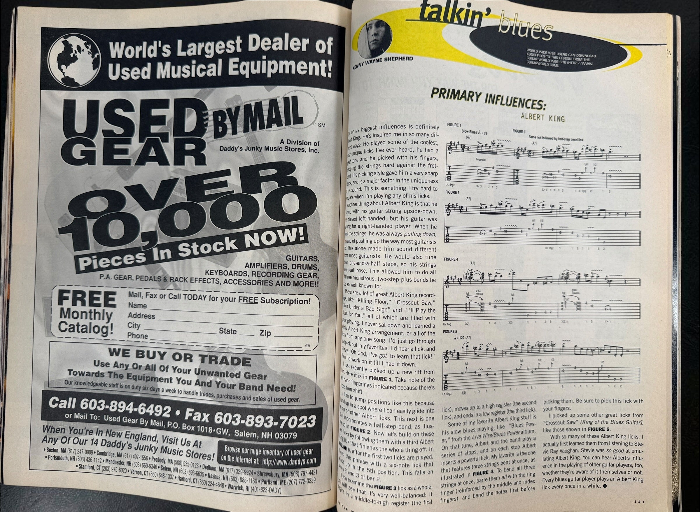 Vintage Guitar World December 1996 magazine featuring Marilyn Manson, Van Halen, No Doubt, White Zombie, Pantera, Bob Marley, and guitar transcriptions.