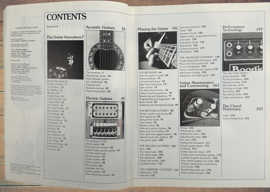 1993 revised edition of The Guitar Handbook by Ralph Denyer. Comprehensive guitar reference covering theory, chords, maintenance, history, and technique.
