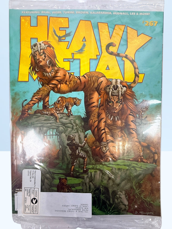 Heavy Metal Magazine #267 March 2014 factory sealed polybagged issue featuring Dave Wilkins cover art. Unread collectible with original insert included.