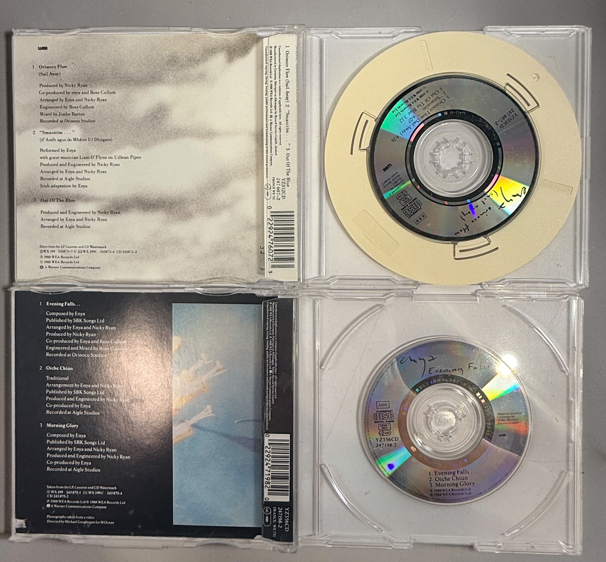 Lot of 3 original Enya CD singles including I Want Tomorrow, Evening Falls and Orinoco Flow. Late 1980s releases with original cases and inserts.
