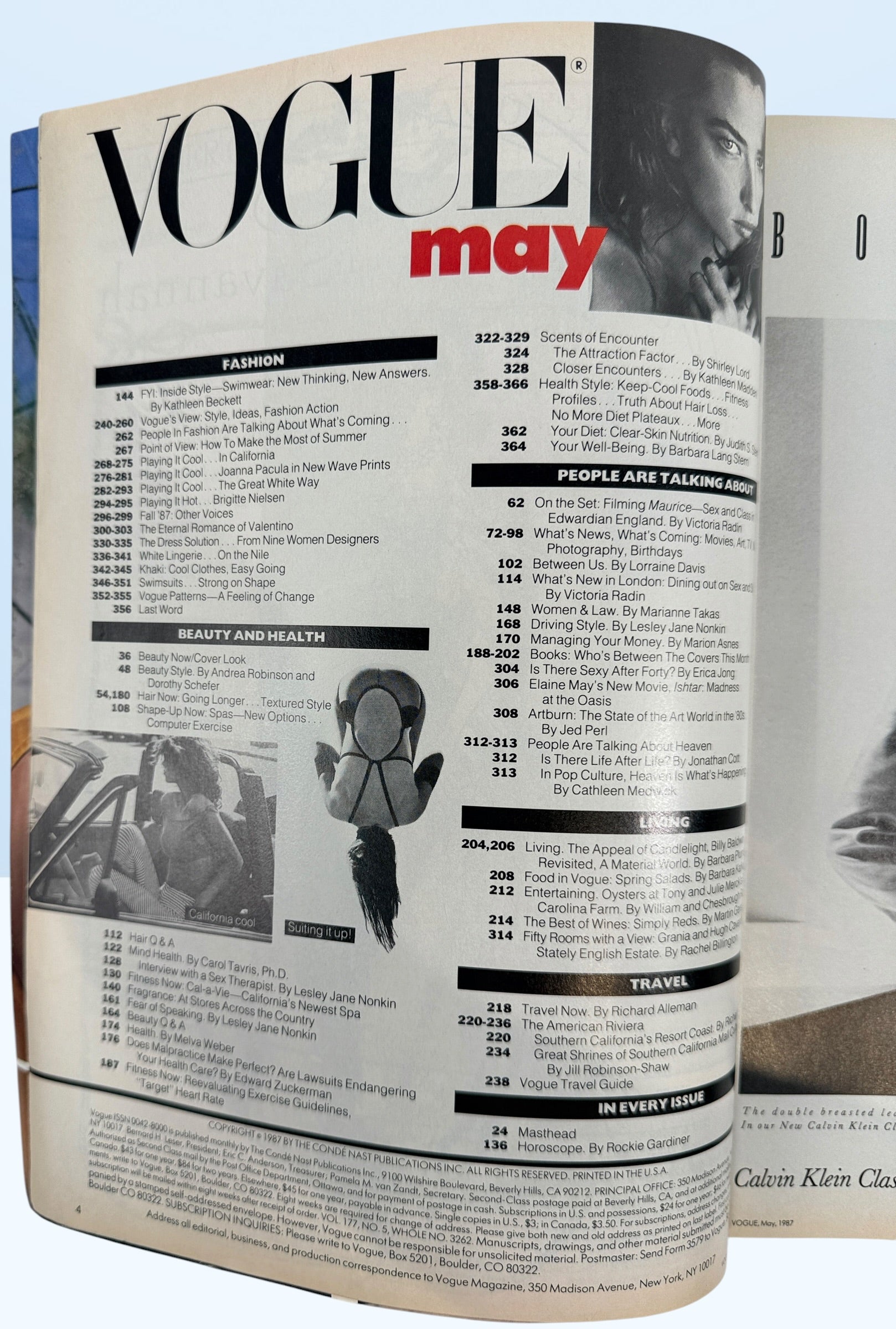 Vintage Vogue May 1987 featuring Tatjana Patitz and Christy Turlington. Original 1980s fashion magazine packed with editorials, photography, and luxury ads.