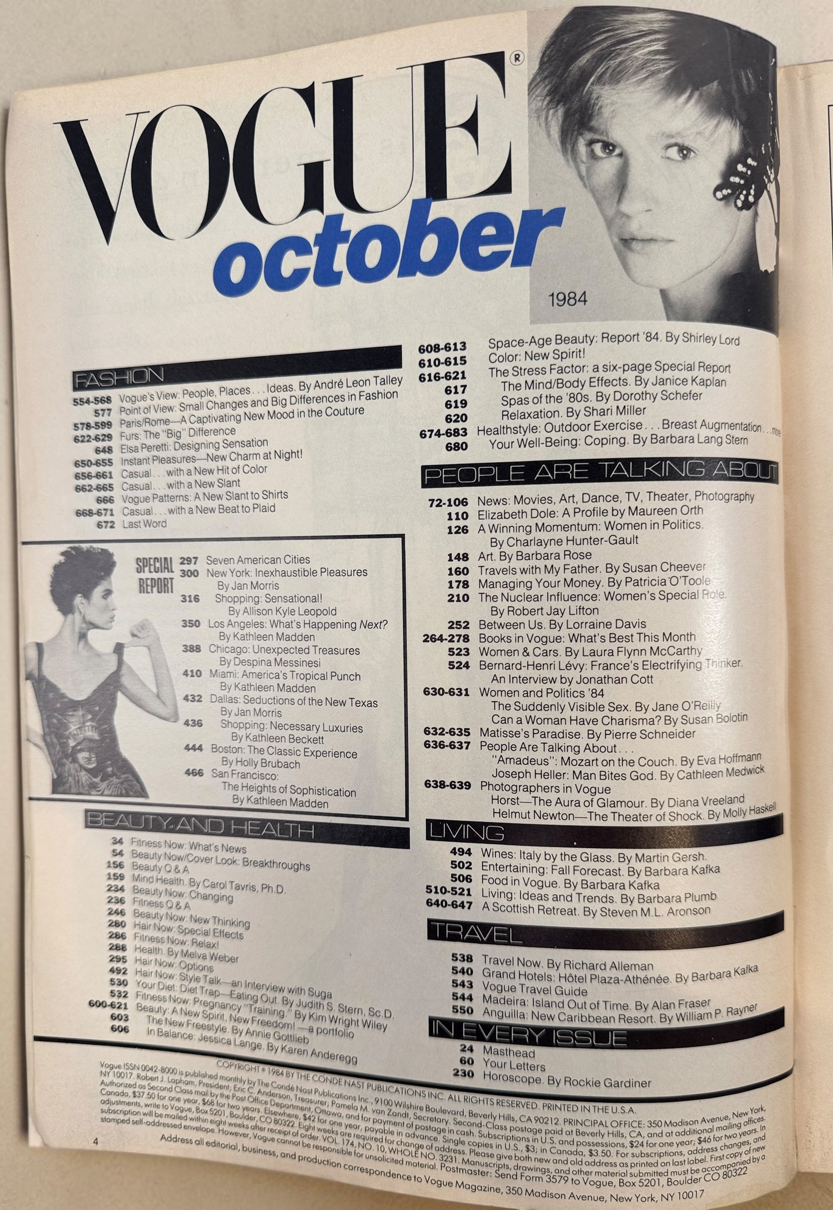 Vintage Vogue Magazine October 1984 featuring Brooke Shields on the cover. Special Beauty Issue with couture fashion, luxury advertising, and iconic 1980s style.