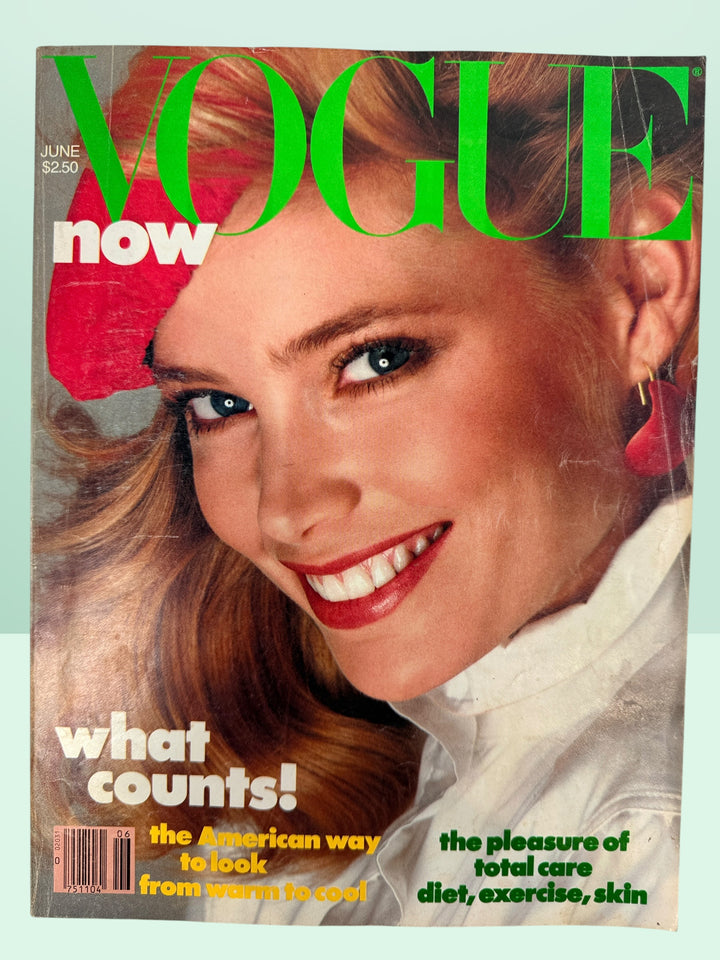 Original June 1982 Vogue magazine featuring Norma Kamali, Galanos, Brooke Astor, Lena Horne, Margaret Atwood, and iconic early-1980s fashion and advertising.