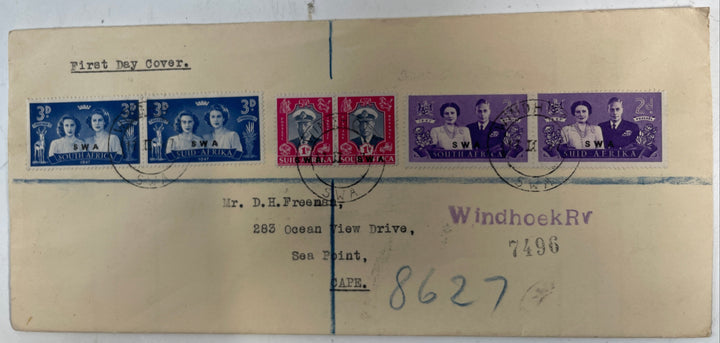1947 Royal Visit FDC – South Africa & SWA Overprint Stamps