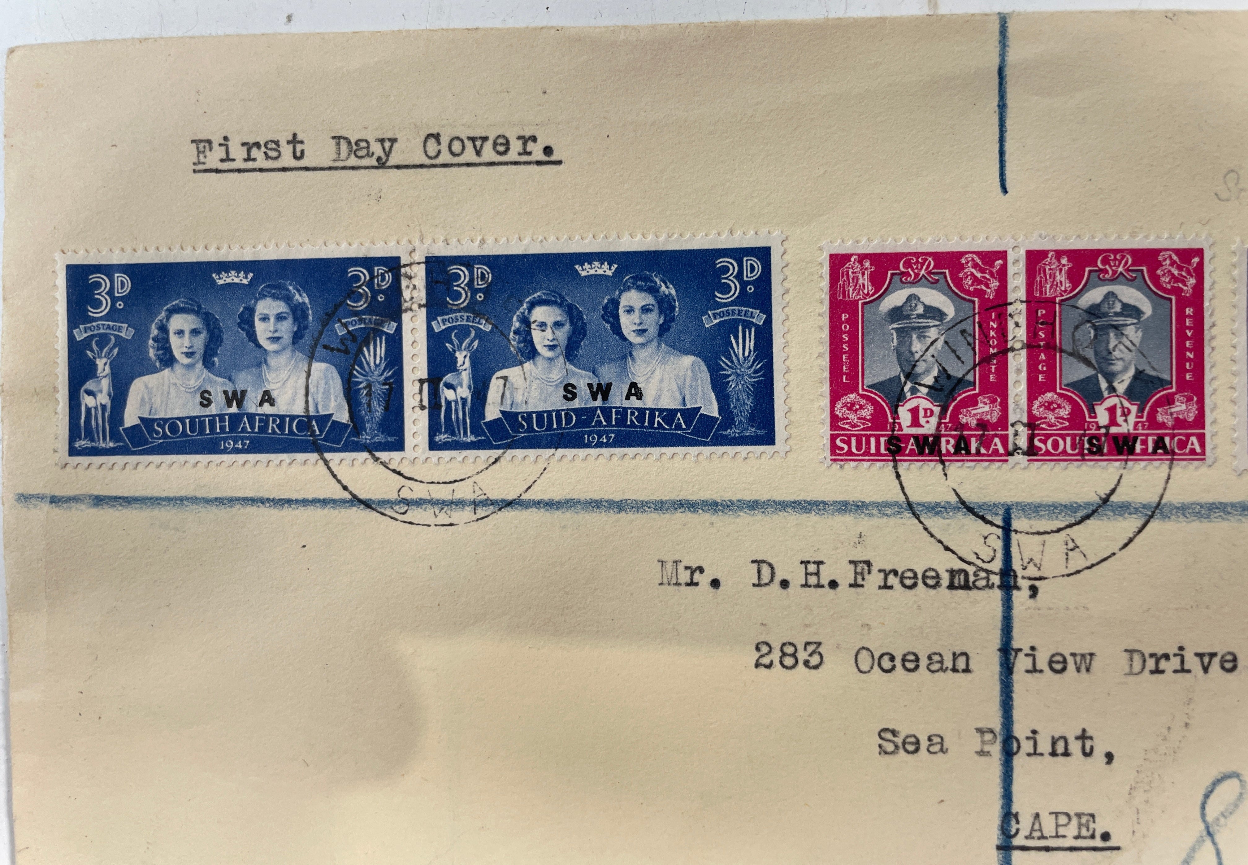 1947 Royal Visit FDC – South Africa & SWA Overprint Stamps