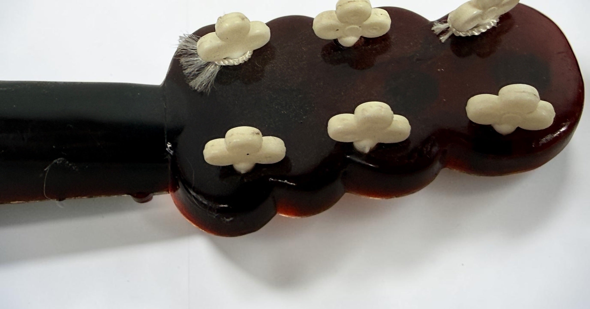 Vintage 1950s TR Made in Italy mandolin-shaped music box from the Isle of Capri featuring beautiful marquetry wood inlay and a classic wind-up musical mechanism.