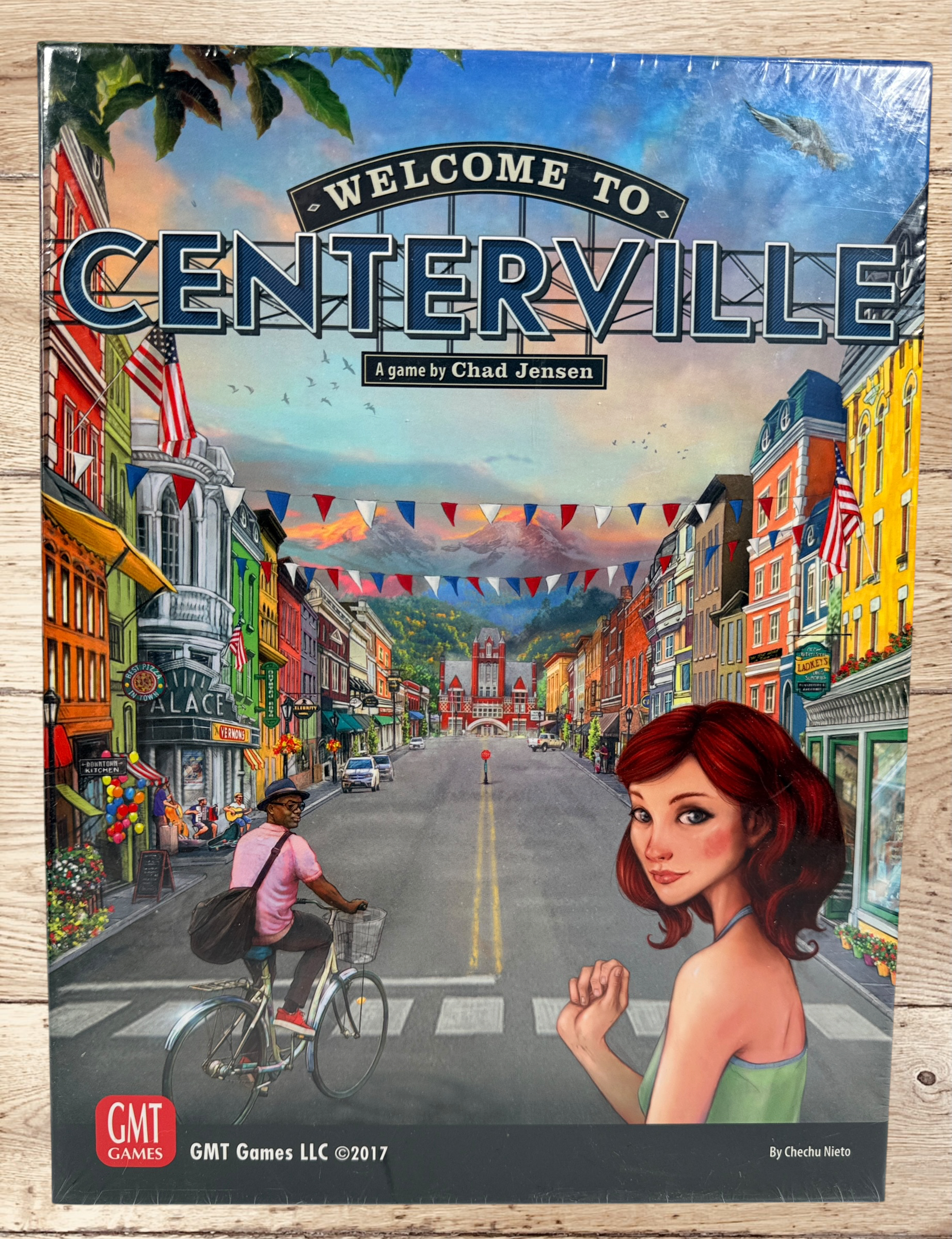 Factory sealed Welcome to Centerville board game by GMT Games. 2017 strategy city-building game for 2–4 players designed by Chad Jensen. New old stock collectible.