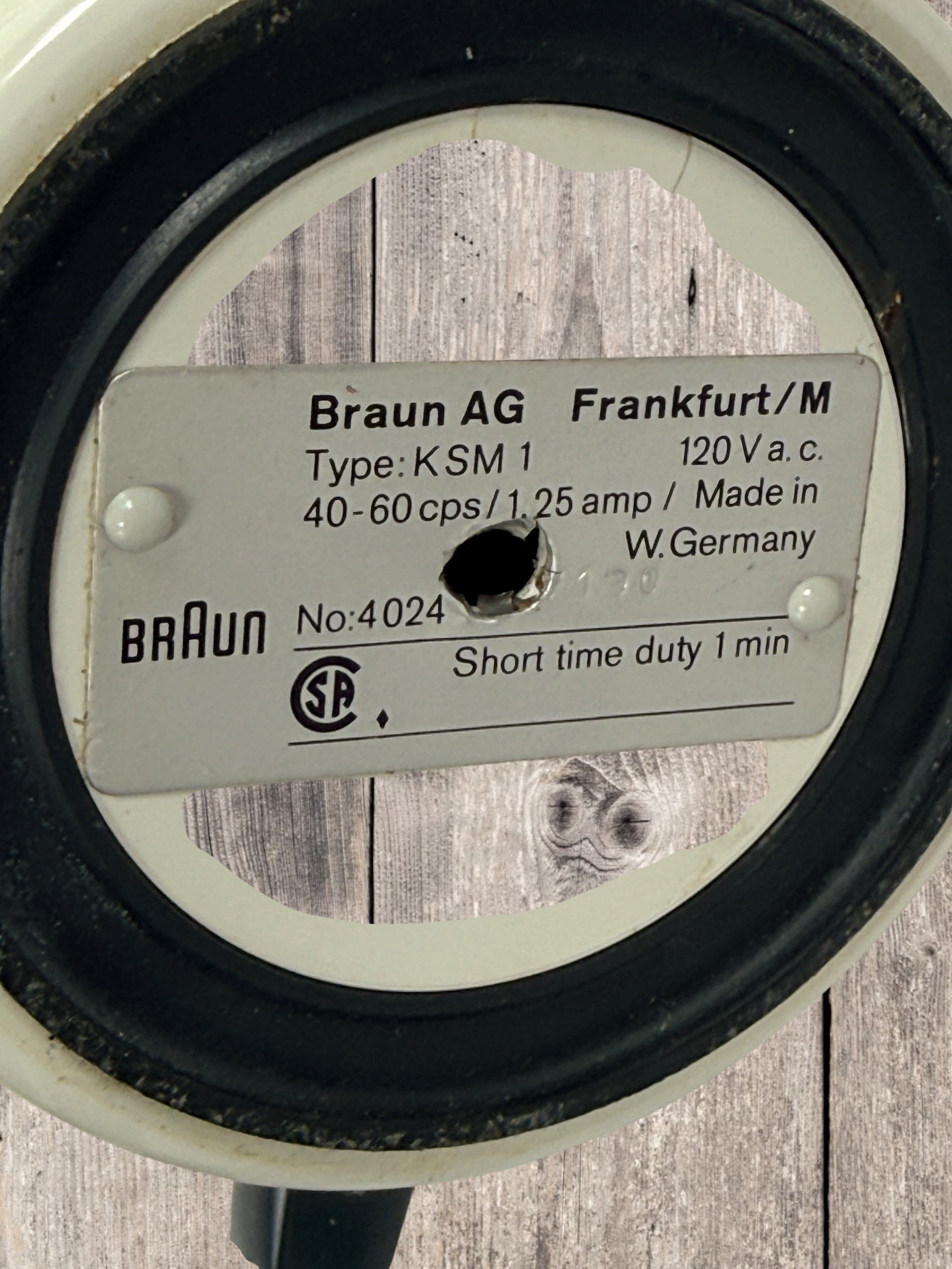Vintage Braun KSM 1 coffee grinder made in West Germany. Classic Dieter Rams-era design with stainless steel grinding chamber. Tested and working.