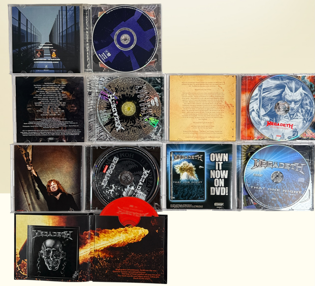 Lot of 6 original Megadeth CDs featuring Endgame, United Abominations, Anthology, Rude Awakening, Greatest Hits and That One Night Live. Complete with original artwork.