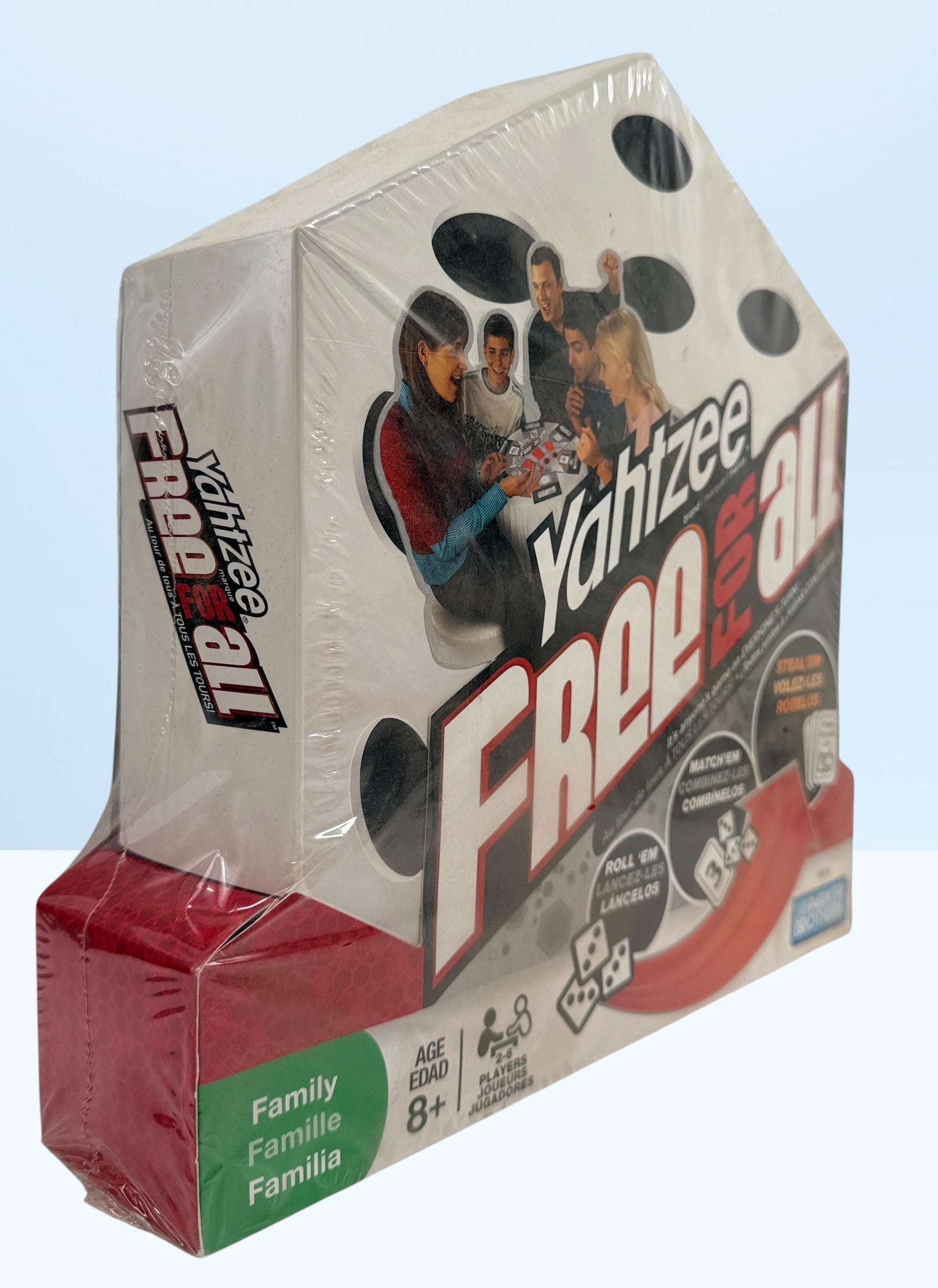 Factory-sealed 2008 Parker Brothers Yahtzee Free For All board game. Out-of-print family dice game for 2–6 players in excellent unopened collectible condition.