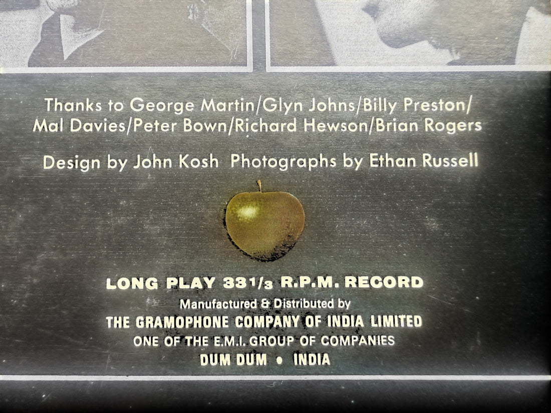Rare Indian pressing of The Beatles Let It Be on Apple Records PCS 7096. Original EMI India vinyl LP with Apple labels, collectible Beatles album in VG+ condition.