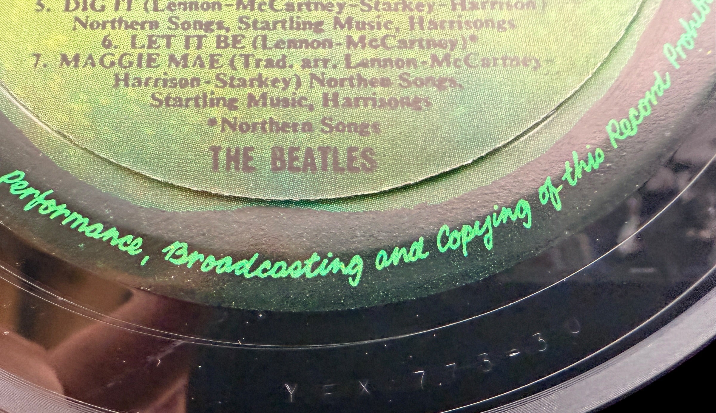 Rare Indian pressing of The Beatles Let It Be on Apple Records PCS 7096. Original EMI India vinyl LP with Apple labels, collectible Beatles album in VG+ condition.