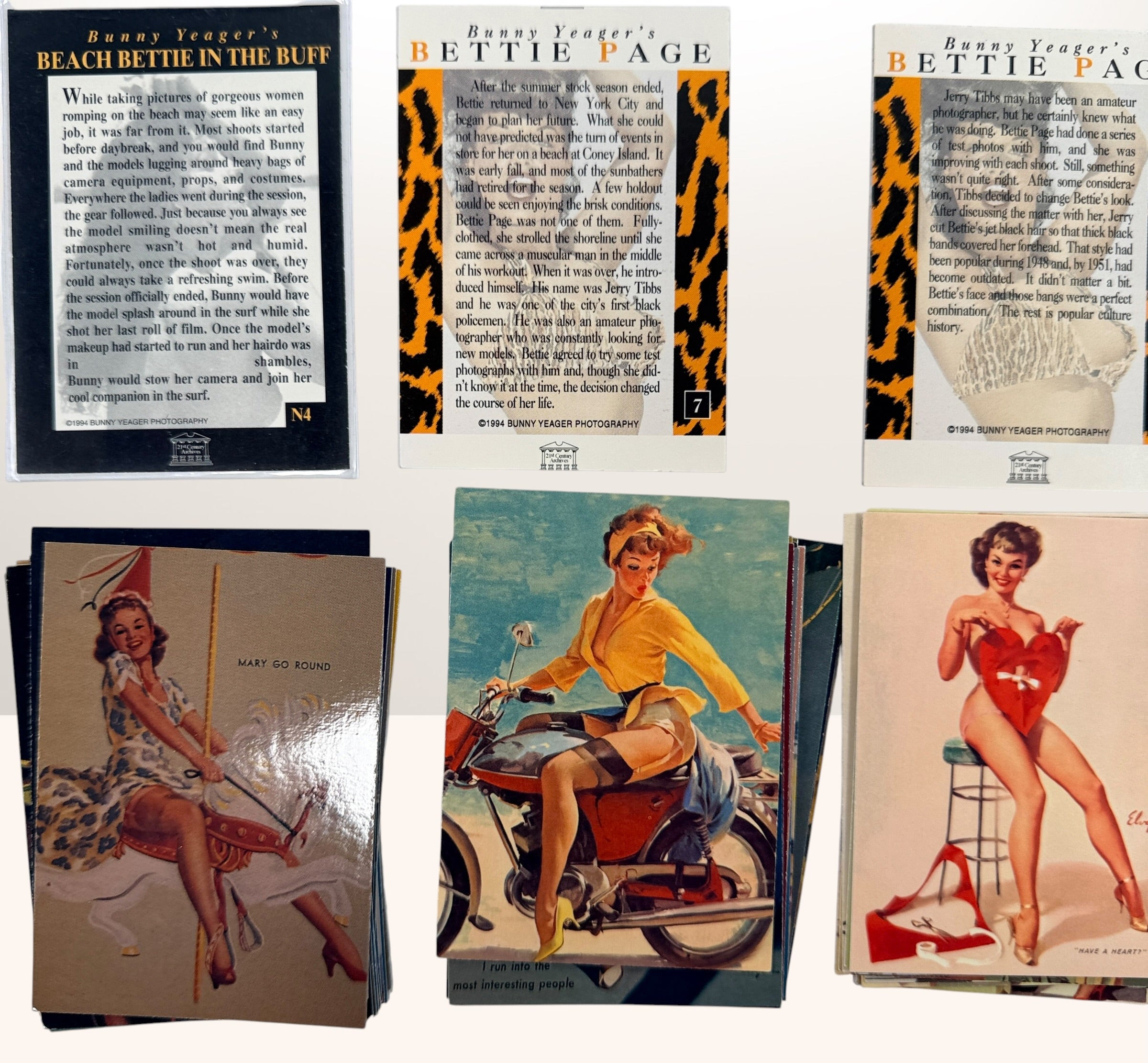 Large lot of 285+ vintage pin-up trading cards featuring Gil Elvgren, Bettie Page, Bunny Yeager, Marilyn Monroe and Comic Images collectible card sets.
