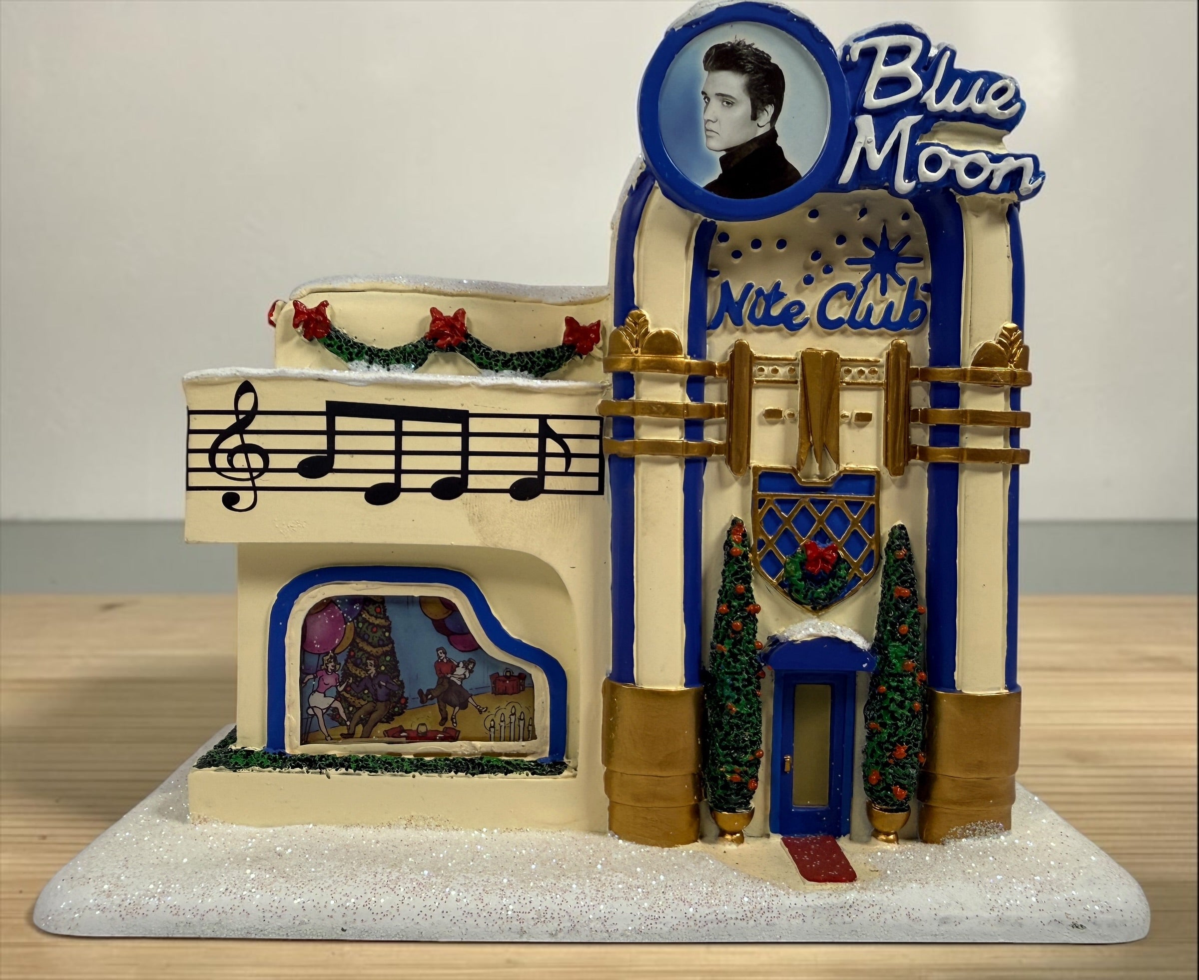 Retired 2007 Hawthorne Village Elvis Presley Blue Moon Nite Club from the Rock ‘n’ Roll Holiday Village collection. Light cord not included.
