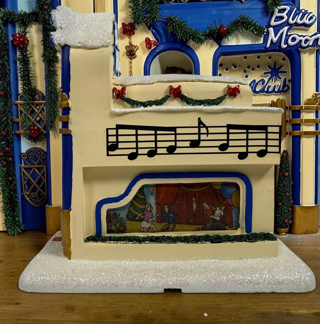 Retired 2007 Hawthorne Village Elvis Presley Blue Moon Nite Club from the Rock ‘n’ Roll Holiday Village collection. Light cord not included.