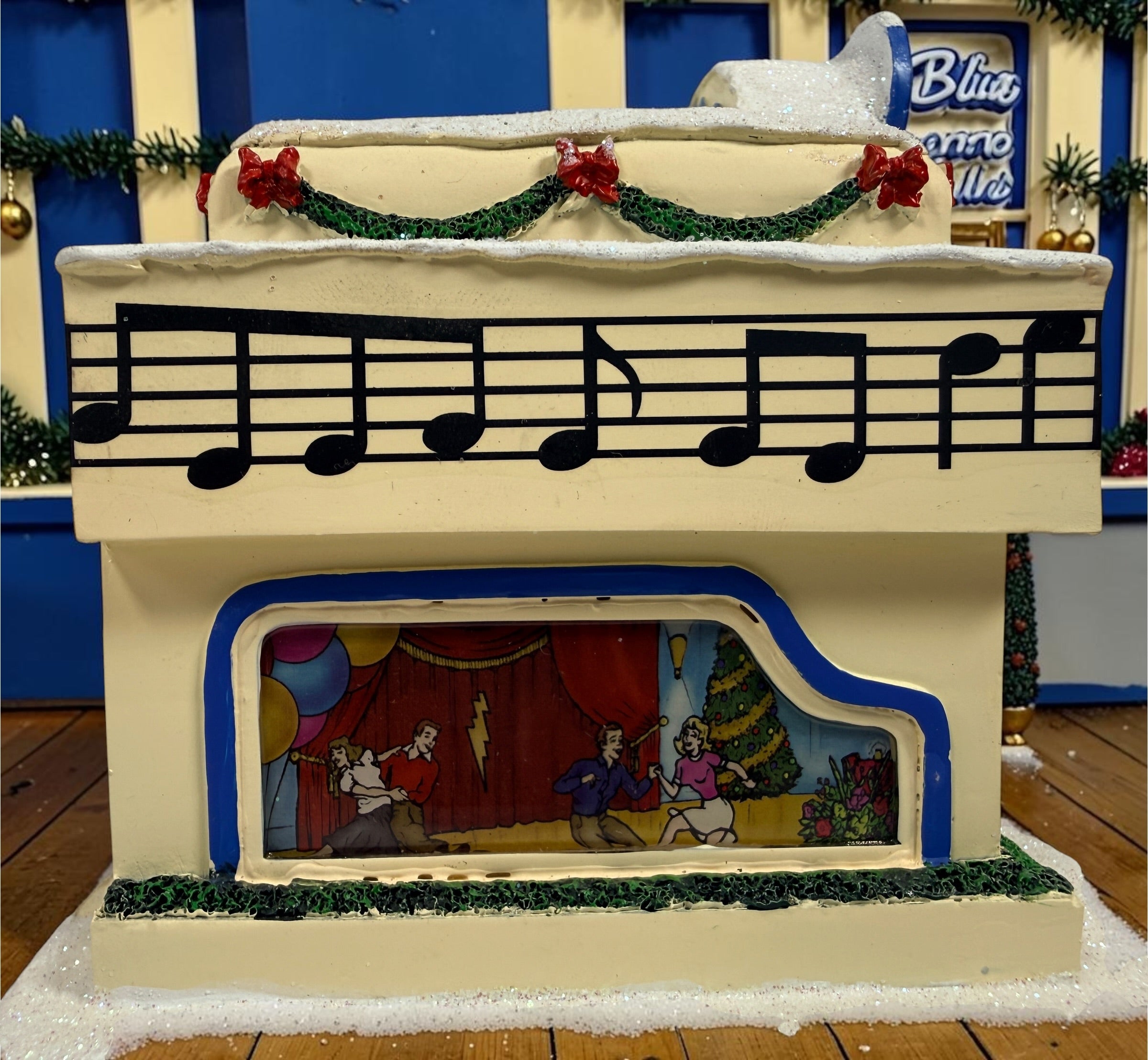 Retired 2007 Hawthorne Village Elvis Presley Blue Moon Nite Club from the Rock ‘n’ Roll Holiday Village collection. Light cord not included.