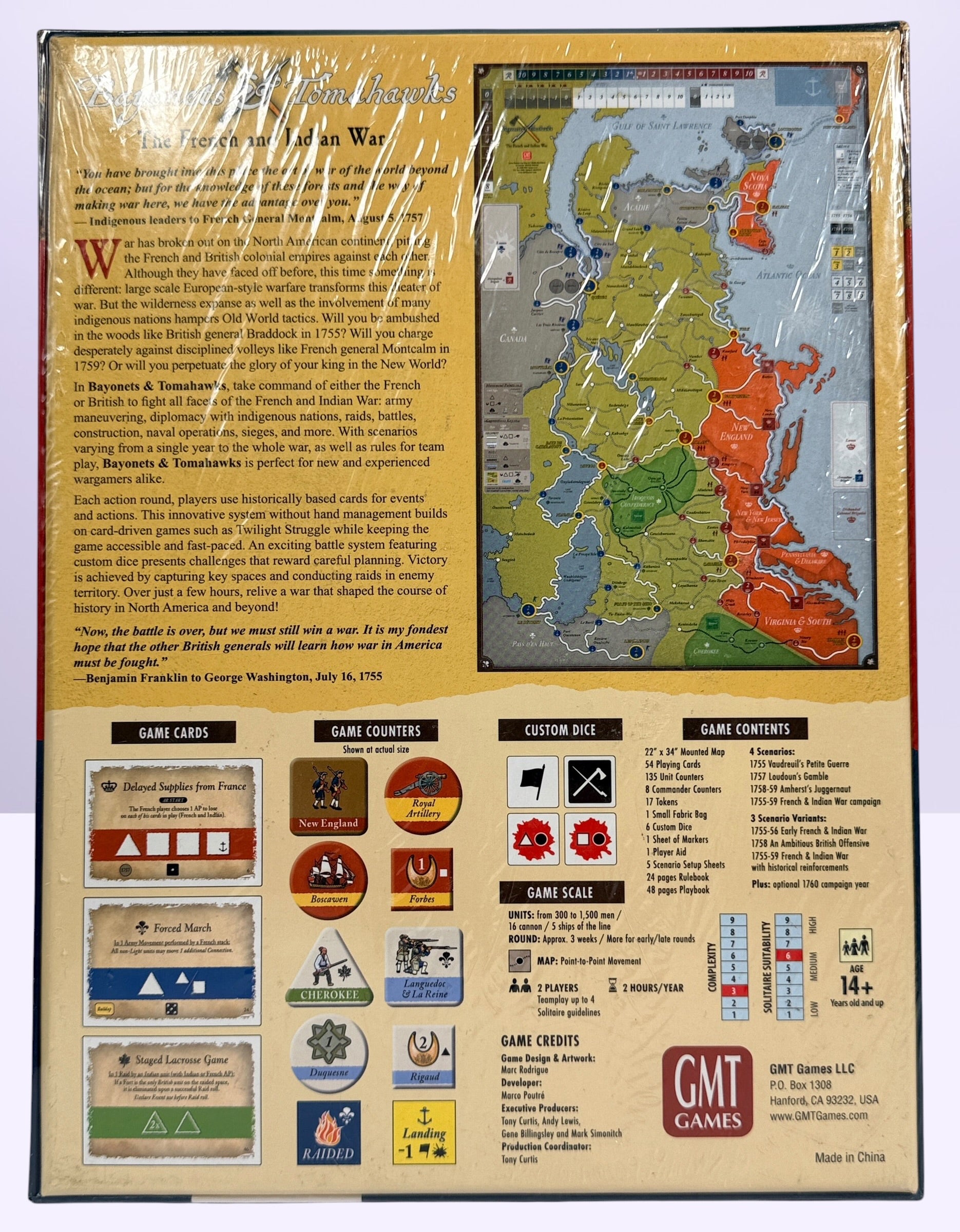 Factory sealed GMT Games Bayonets &amp; Tomahawks board game covering the French &amp; Indian War. Historical strategy wargame by Marc Rodrigue, new in shrink.