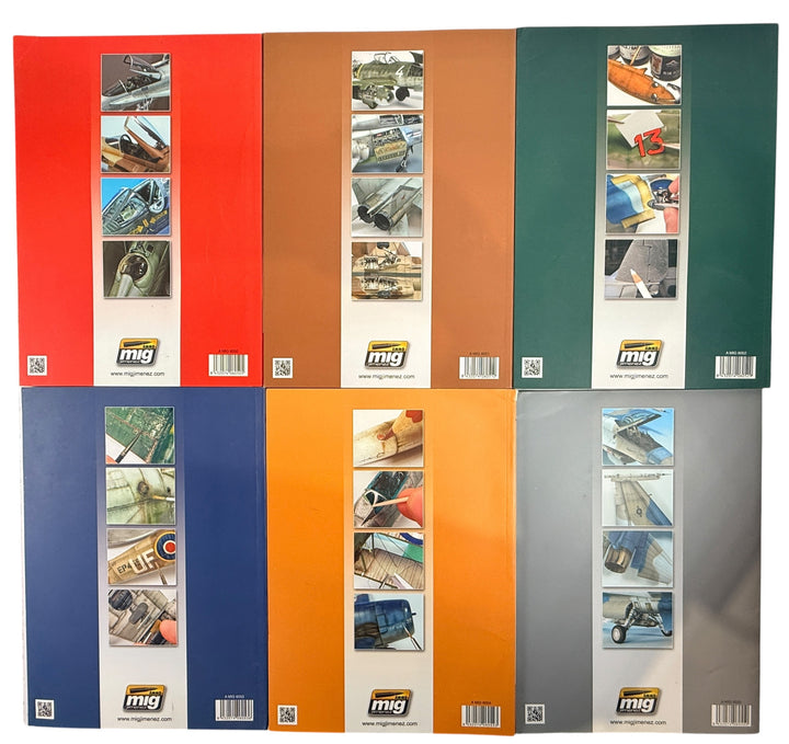 Complete 6-volume Encyclopedia of Aircraft Modelling Techniques by Diego Quijano. AMMO of Mig Jimenez aircraft modelling reference book set, printed in Spain.