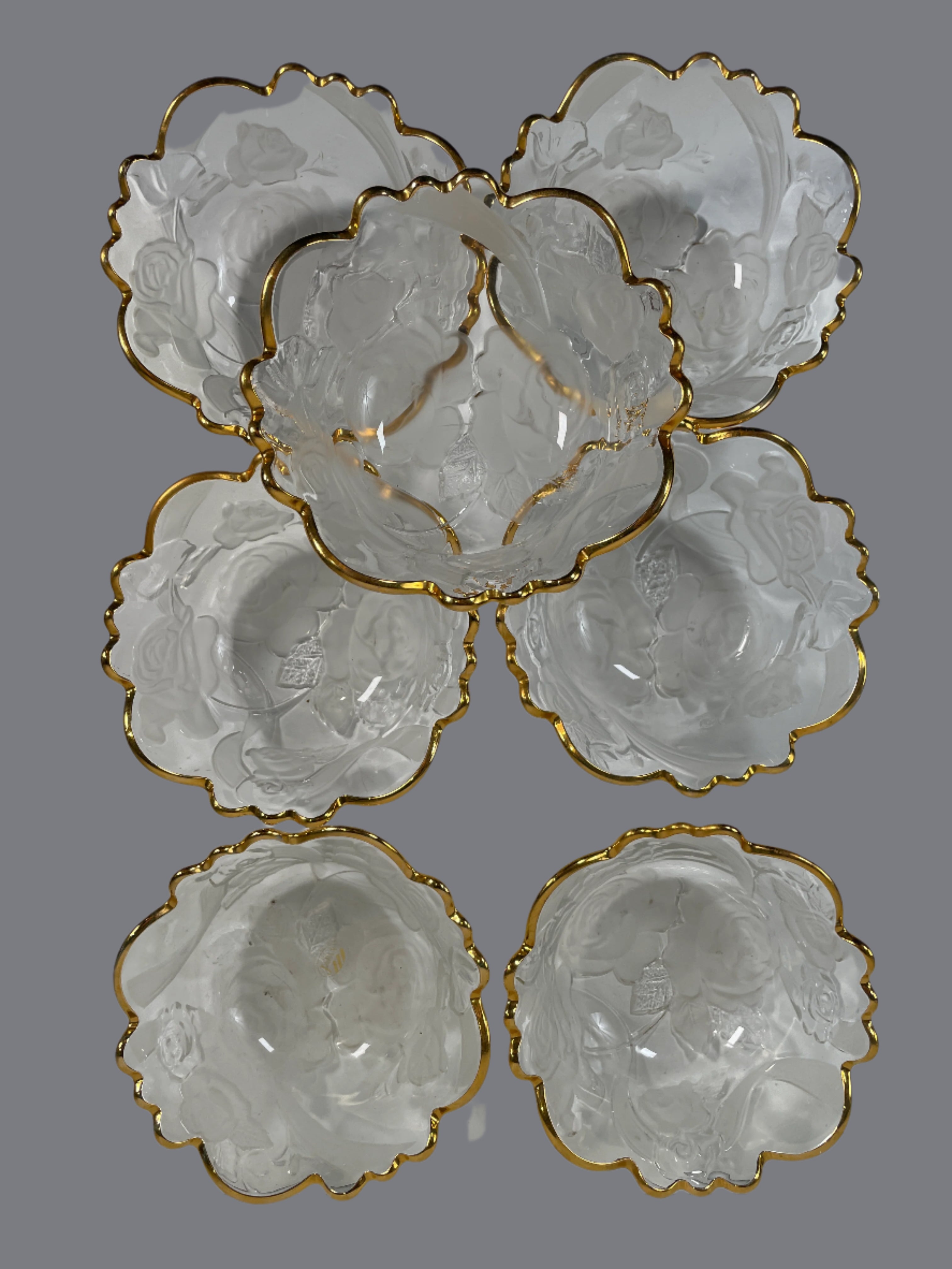 Vintage Japanese Frosted Glass Dessert Bowls – Set of 6