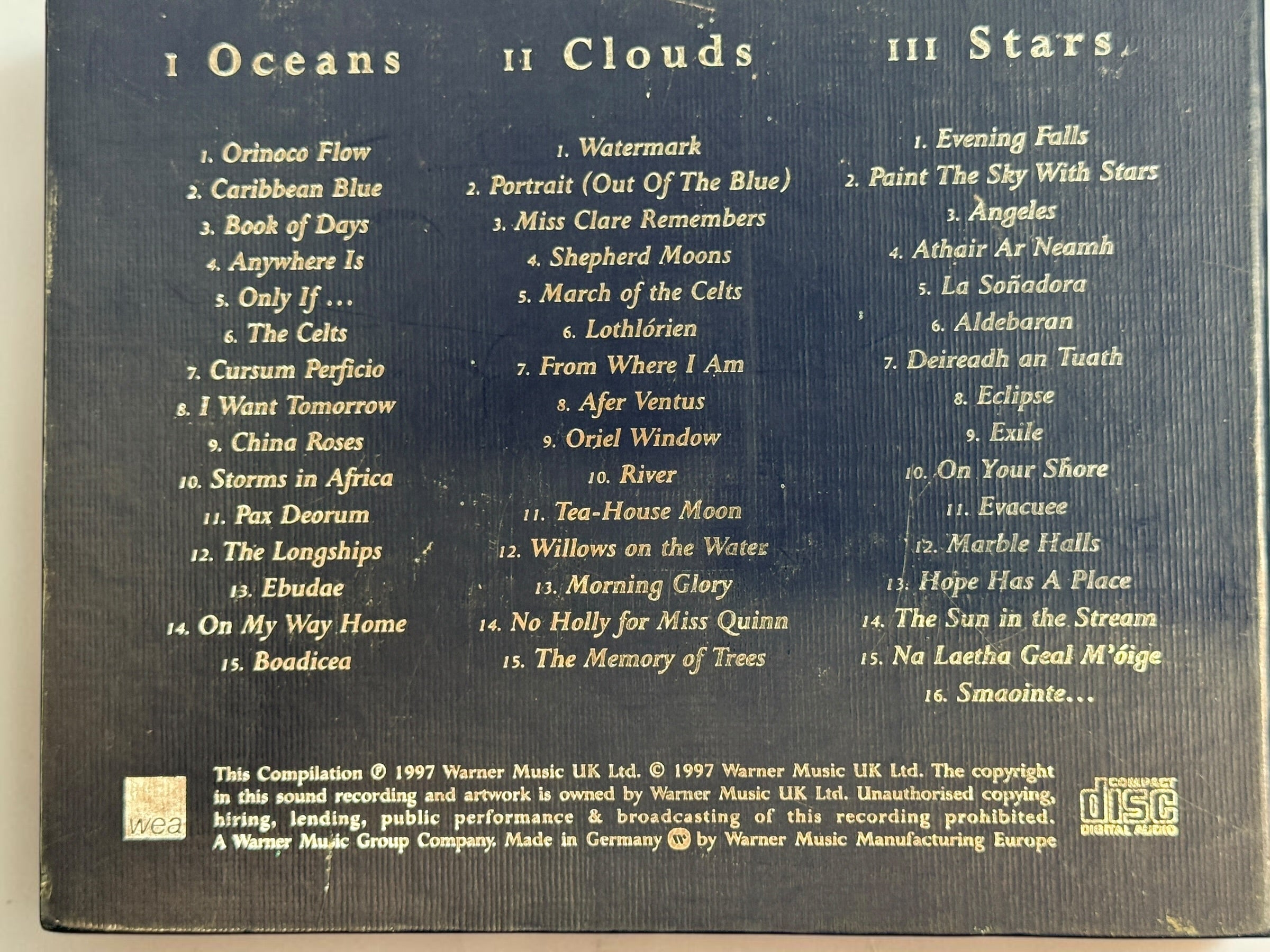 Complete 1997 Enya A Box of Dreams deluxe 3-CD box set with Oceans, Clouds, Stars, original booklet, and presentation box. Made in Germany.