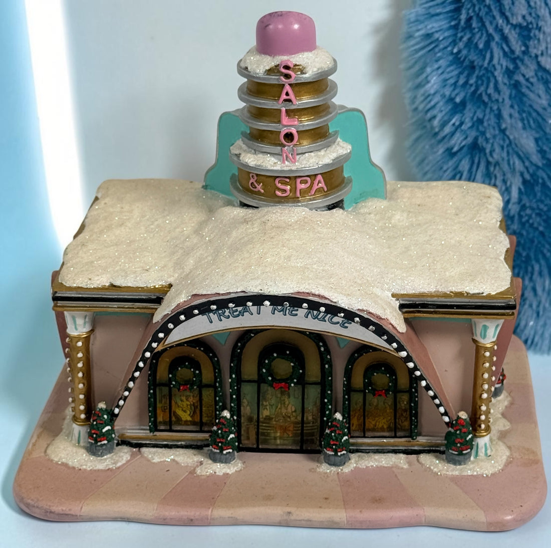 Retired 2010 Hawthorne Village “Treat Me Nice” Salon &amp; Spa from the Elvis Presley Rock ‘n’ Roll Holiday Village Collection. Light cord not included.