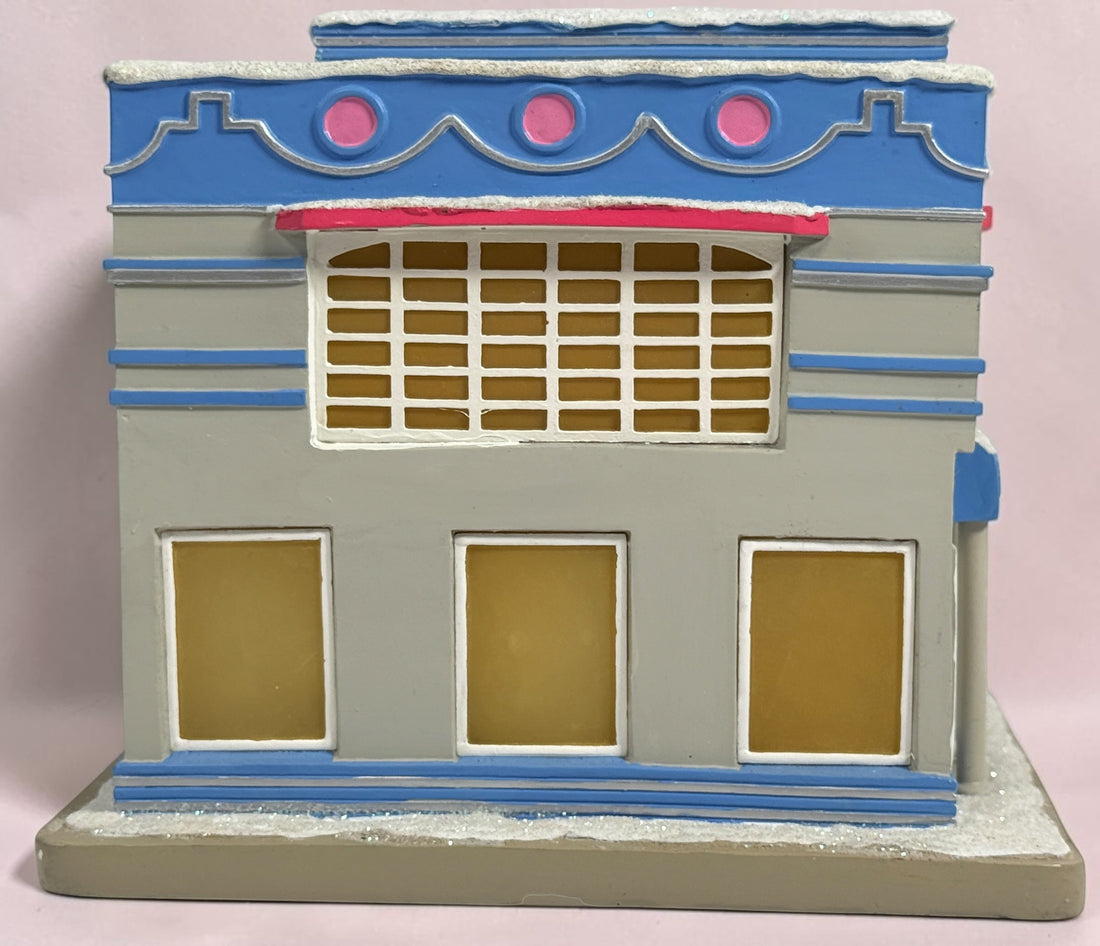 Retired 2006 Hawthorne Village Elvis Presley Stuck On You Candy Shop from the Rock ‘n’ Roll Holiday Village collection. Light cord not included.