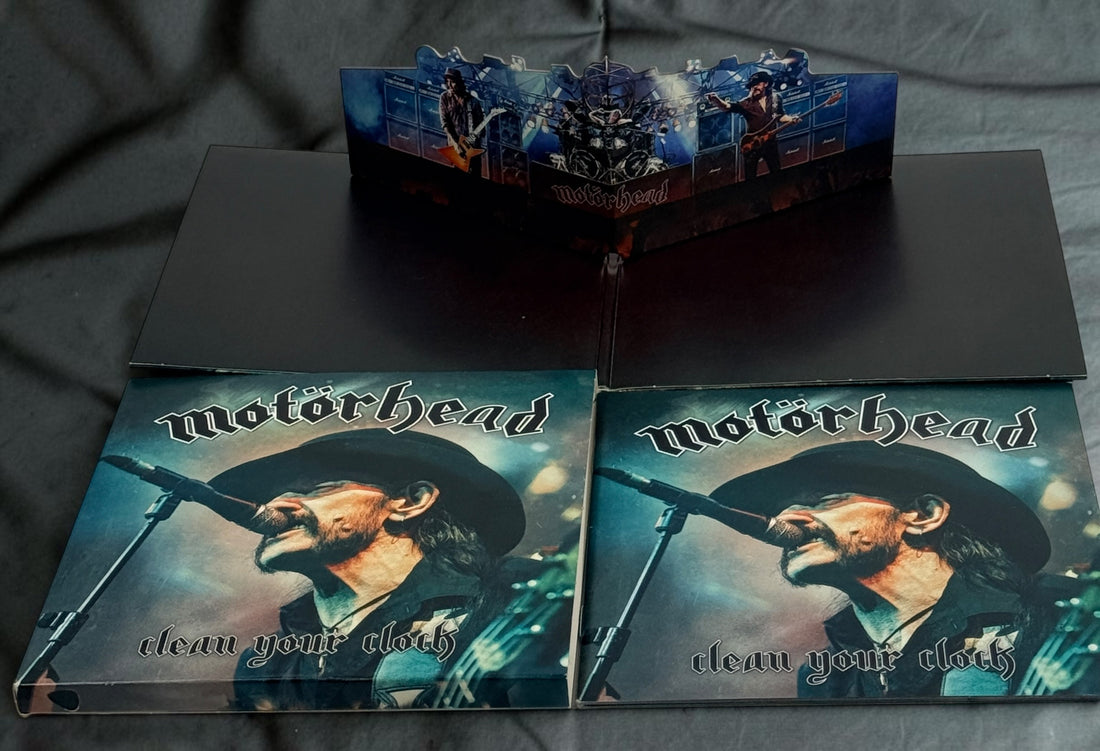 Motörhead Clean Your Clock deluxe 2DVD Digibook from 2016 featuring Lemmy’s final live performances, bonus content, booklet, and Region 0 playback.