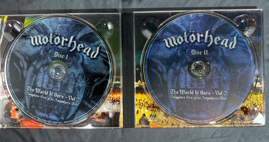 Complete Motörhead The World Is Ours Vol. 2 deluxe 4-disc box set with 2 CDs, DVD and Blu-ray. Live performances from Wacken, Sonisphere and Rock in Rio.