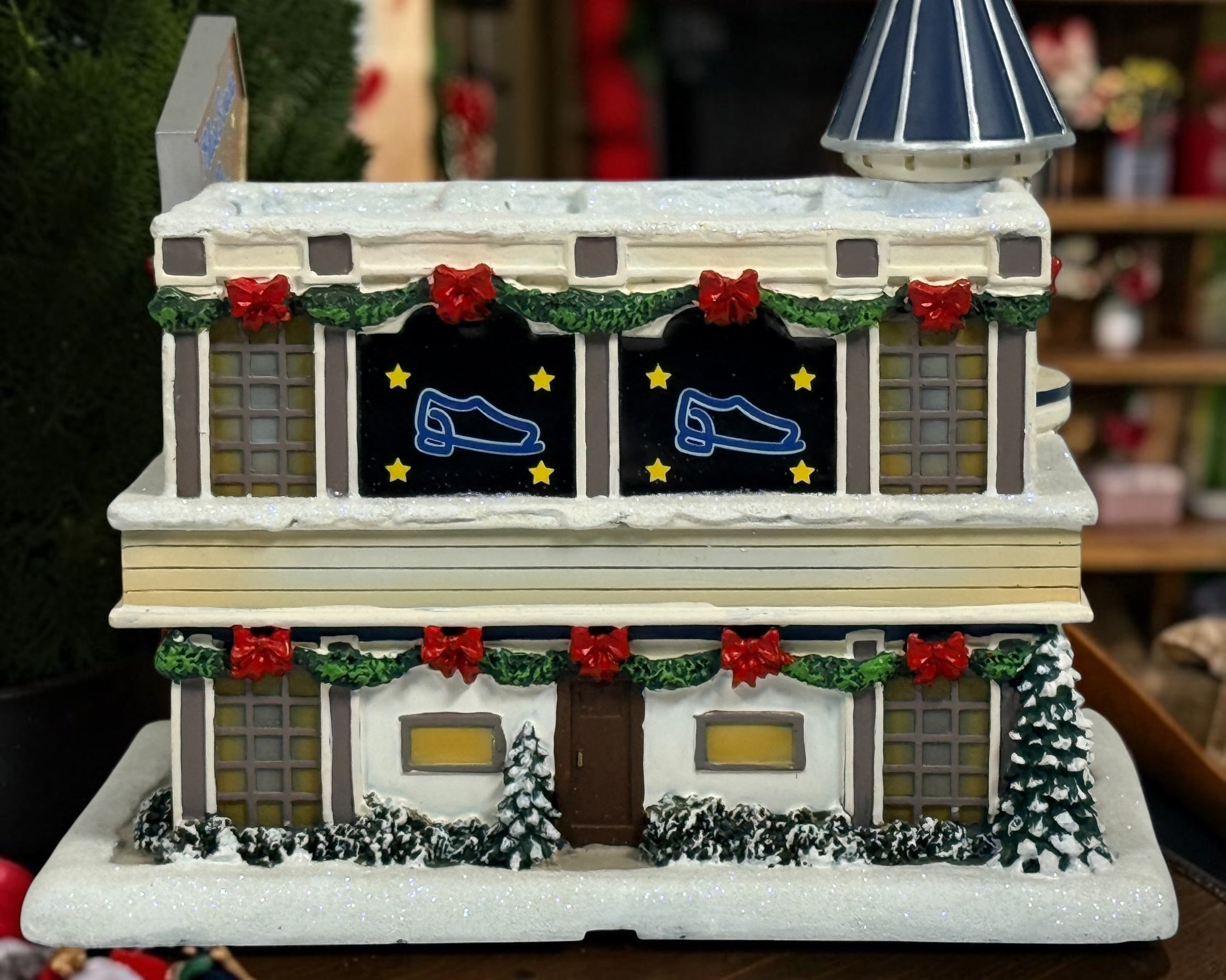 Retired 2004 Hawthorne Village Elvis Presley Blue Suede Shoes Store from the Rock ‘n’ Roll Holiday Village collection. Great collectible display piece.