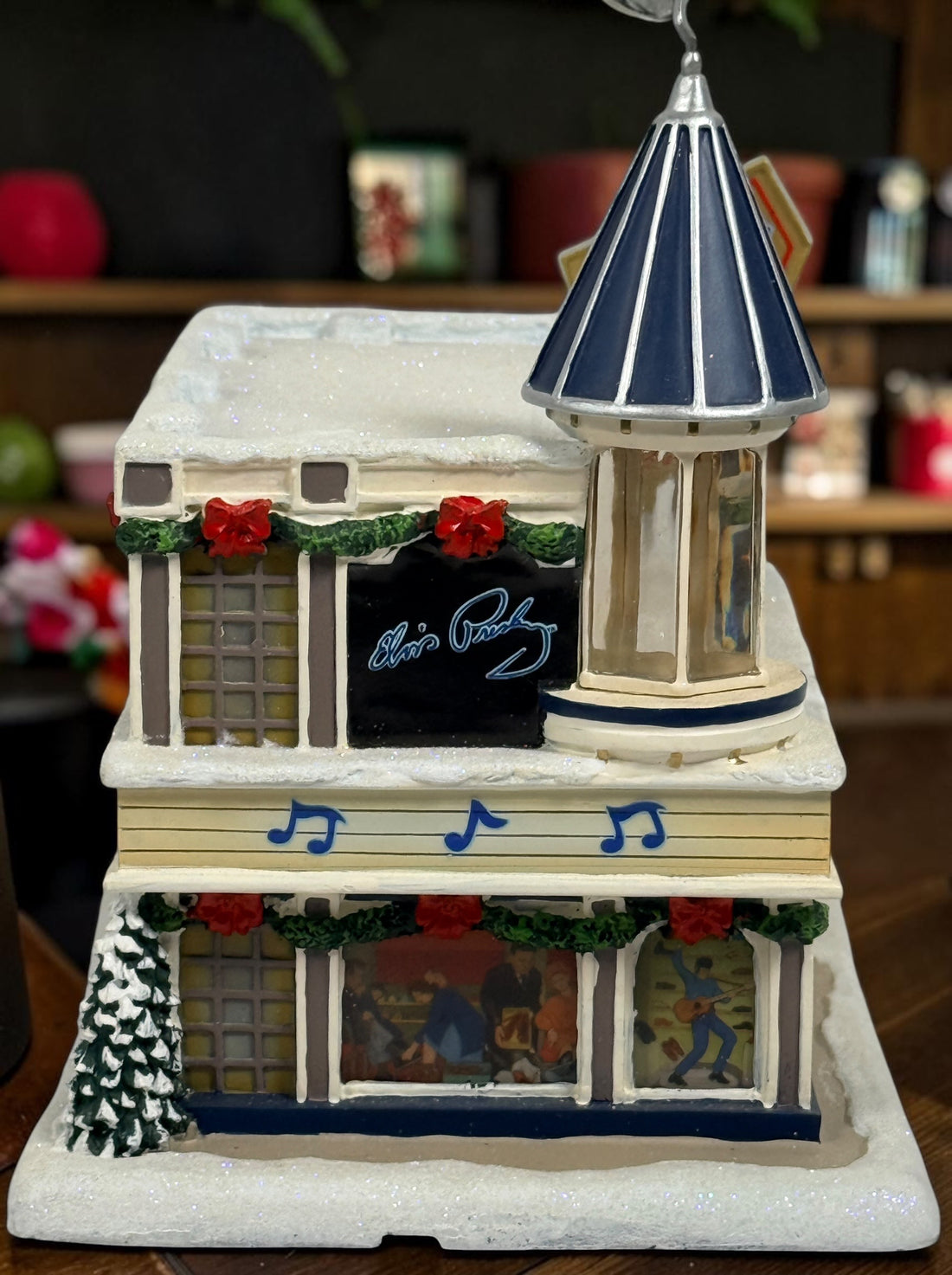 Retired 2004 Hawthorne Village Elvis Presley Blue Suede Shoes Store from the Rock ‘n’ Roll Holiday Village collection. Great collectible display piece.