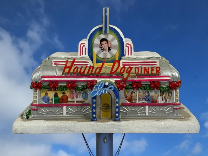 Retired Hawthorne Village Elvis Presley Hound Dog Diner Christmas village building. Detailed illuminated collectible in very good condition. Light cord not included.