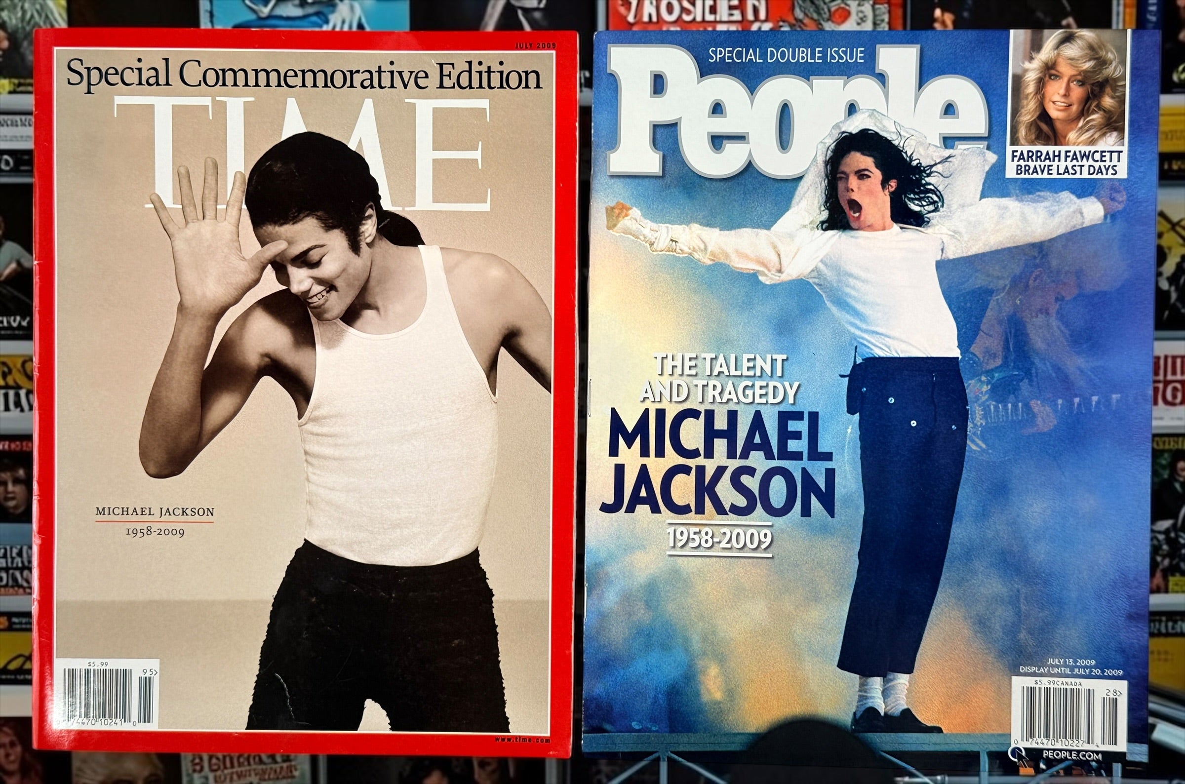 Collectible 2009 Michael Jackson memorial magazine set featuring TIME Special Commemorative Edition and two People tribute issues. A must-have for fans and collectors.