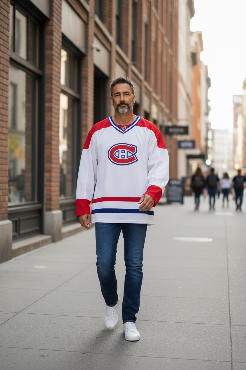 Vintage 1990s CCM Montréal Canadiens hockey jersey. Classic Habs colours, made in Canada. Clean condition. Ideal for fans and collectors.
