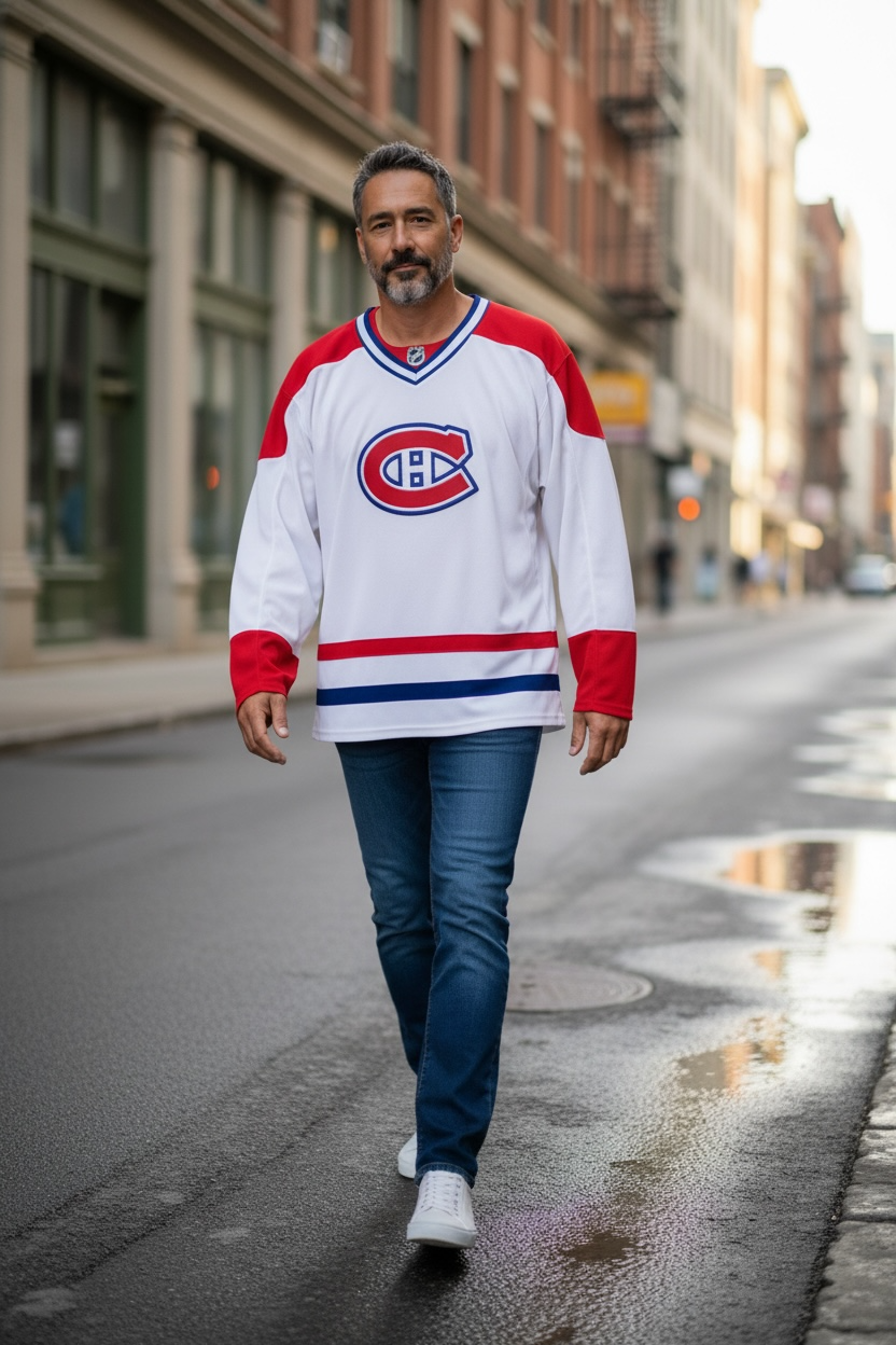 Vintage 1990s CCM Montréal Canadiens hockey jersey. Classic Habs colours, made in Canada. Clean condition. Ideal for fans and collectors.