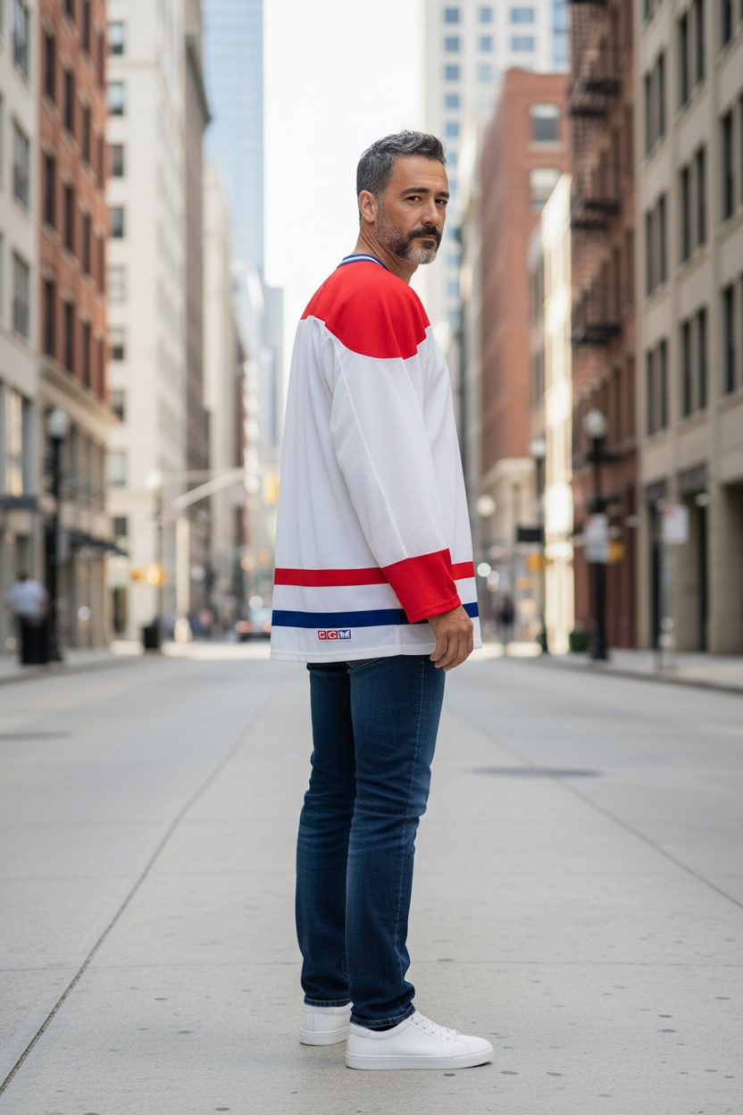 Vintage 1990s CCM Montréal Canadiens hockey jersey. Classic Habs colours, made in Canada. Clean condition. Ideal for fans and collectors.