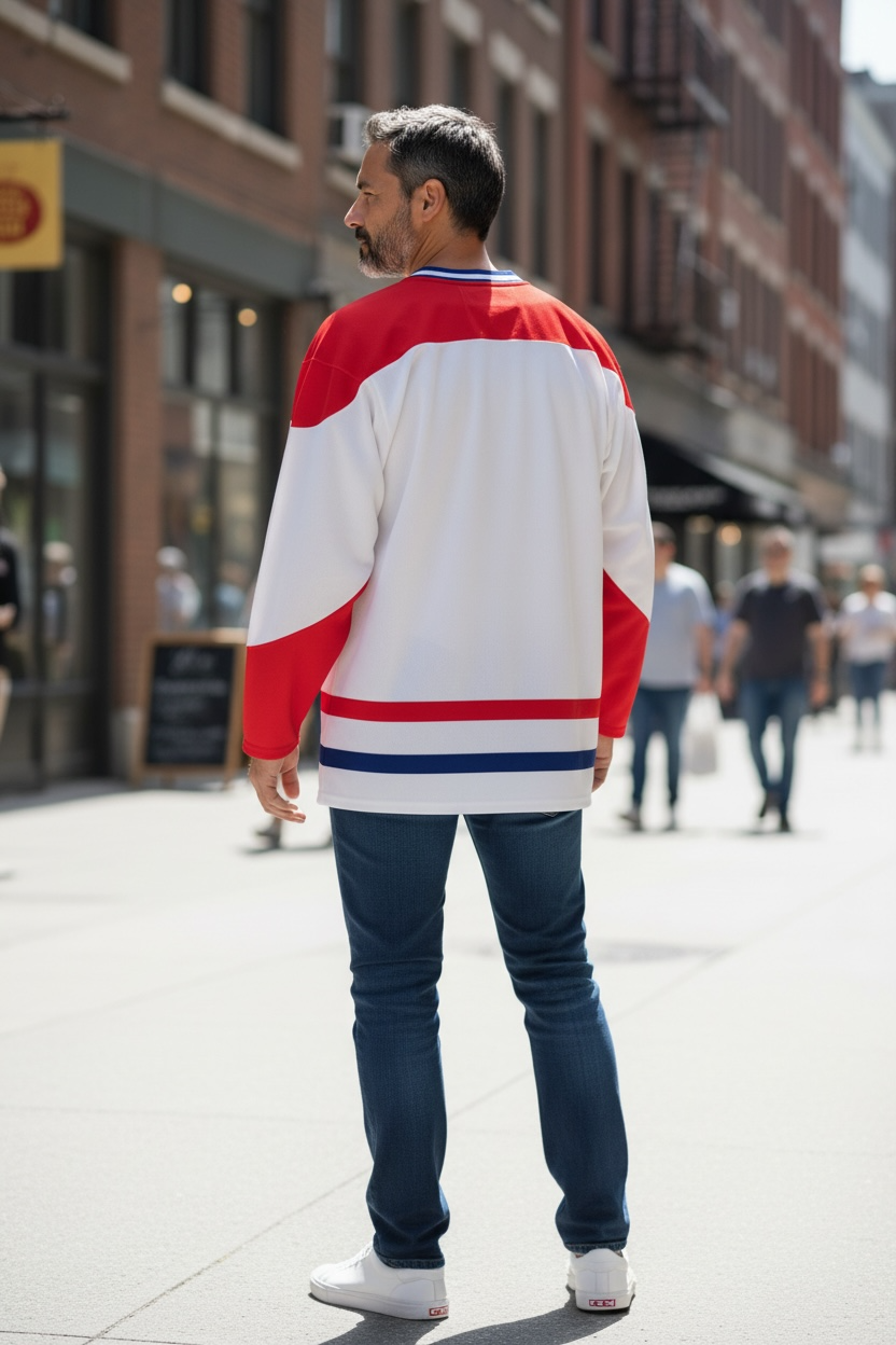 Vintage 1990s CCM Montréal Canadiens hockey jersey. Classic Habs colours, made in Canada. Clean condition. Ideal for fans and collectors.