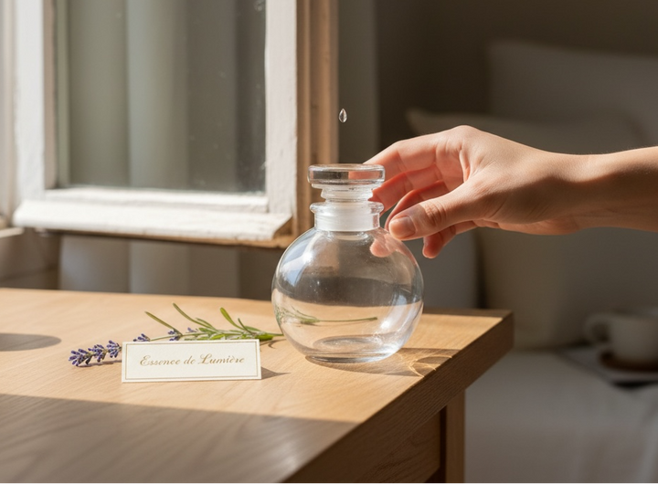 Hand-signed Lalique France crystal perfume bottle with stopper. Clear lead crystal, elegant minimal design, excellent condition. Ships worldwide from Montreal.