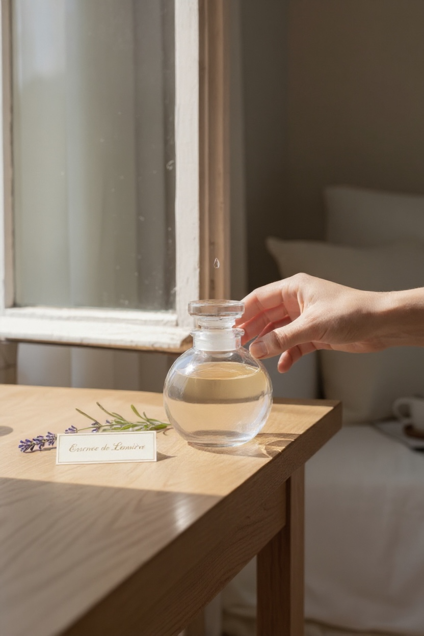 Hand-signed Lalique France crystal perfume bottle with stopper. Clear lead crystal, elegant minimal design, excellent condition. Ships worldwide from Montreal.