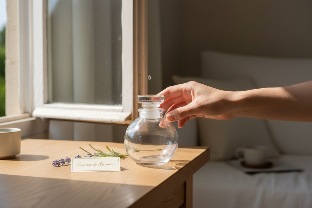 Hand-signed Lalique France crystal perfume bottle with stopper. Clear lead crystal, elegant minimal design, excellent condition. Ships worldwide from Montreal.