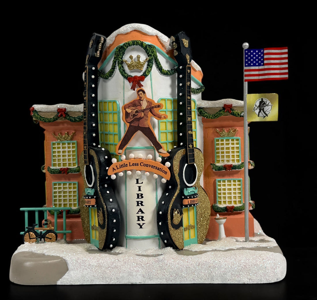 Retired 2009 Hawthorne Village Elvis Presley A Little Less Conversation Library Christmas village building. Sculpture A0339. No light cord included