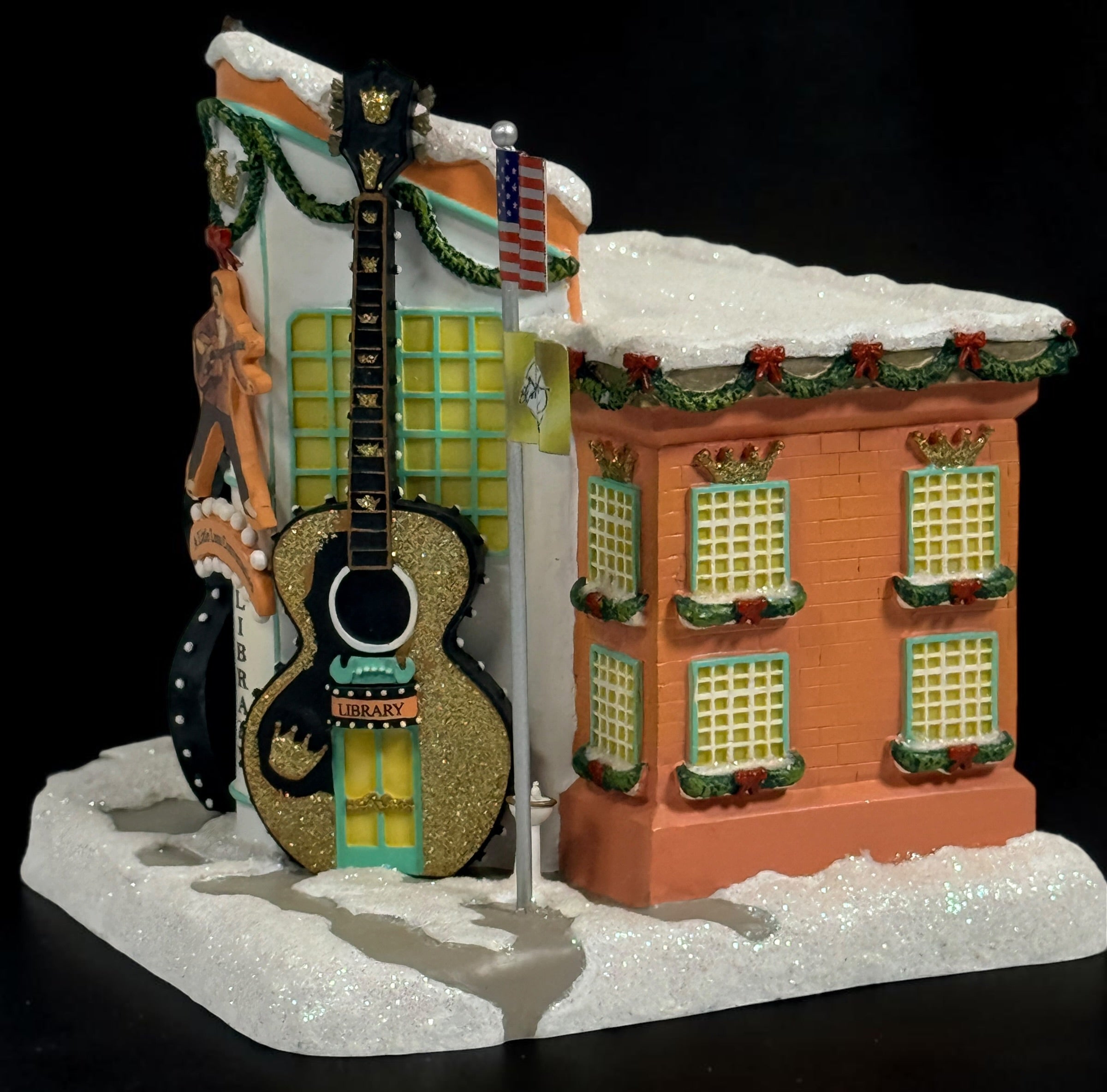 Retired 2009 Hawthorne Village Elvis Presley A Little Less Conversation Library Christmas village building. Sculpture A0339. No light cord included