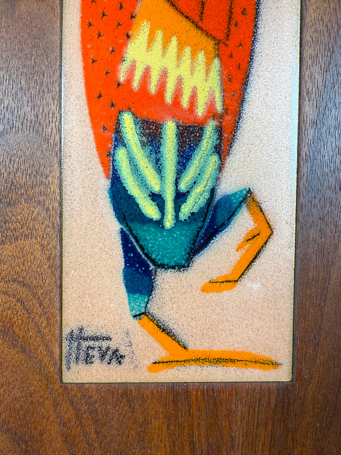 Mid-Century Enamel on Copper Wall Plaque by HEVA – Abstract Figure