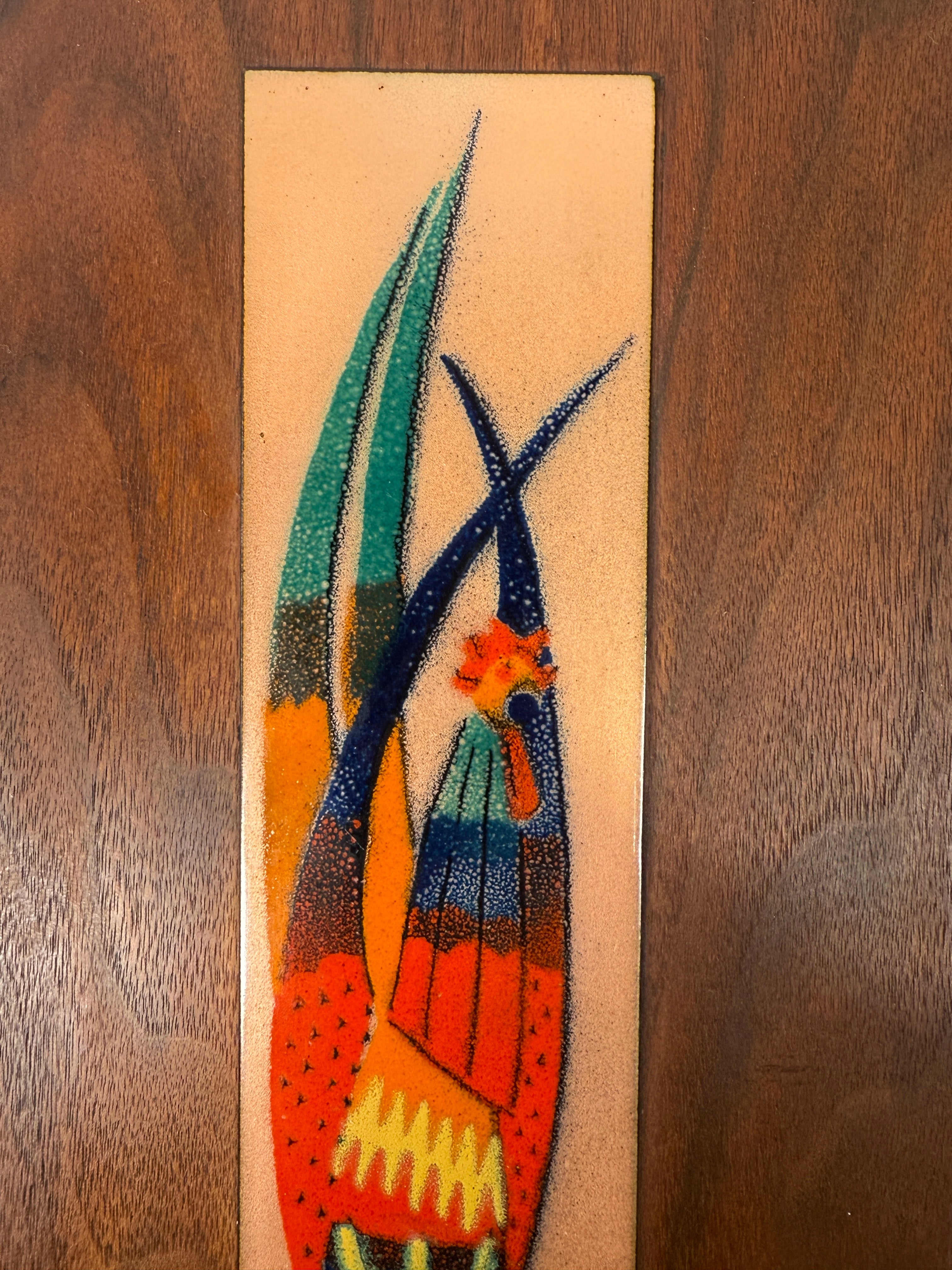 Mid-Century Enamel on Copper Wall Plaque by HEVA – Abstract Figure