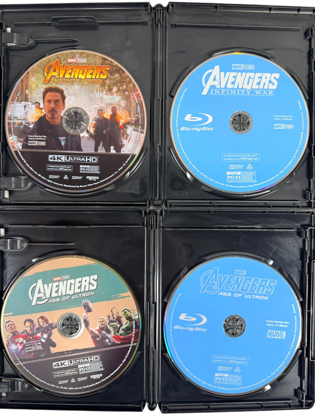 Complete Marvel Avengers 4-movie 4K Ultra HD and Blu-ray collection with original bilingual slipcovers. Includes The Avengers, Age of Ultron, Infinity War and Endgame.