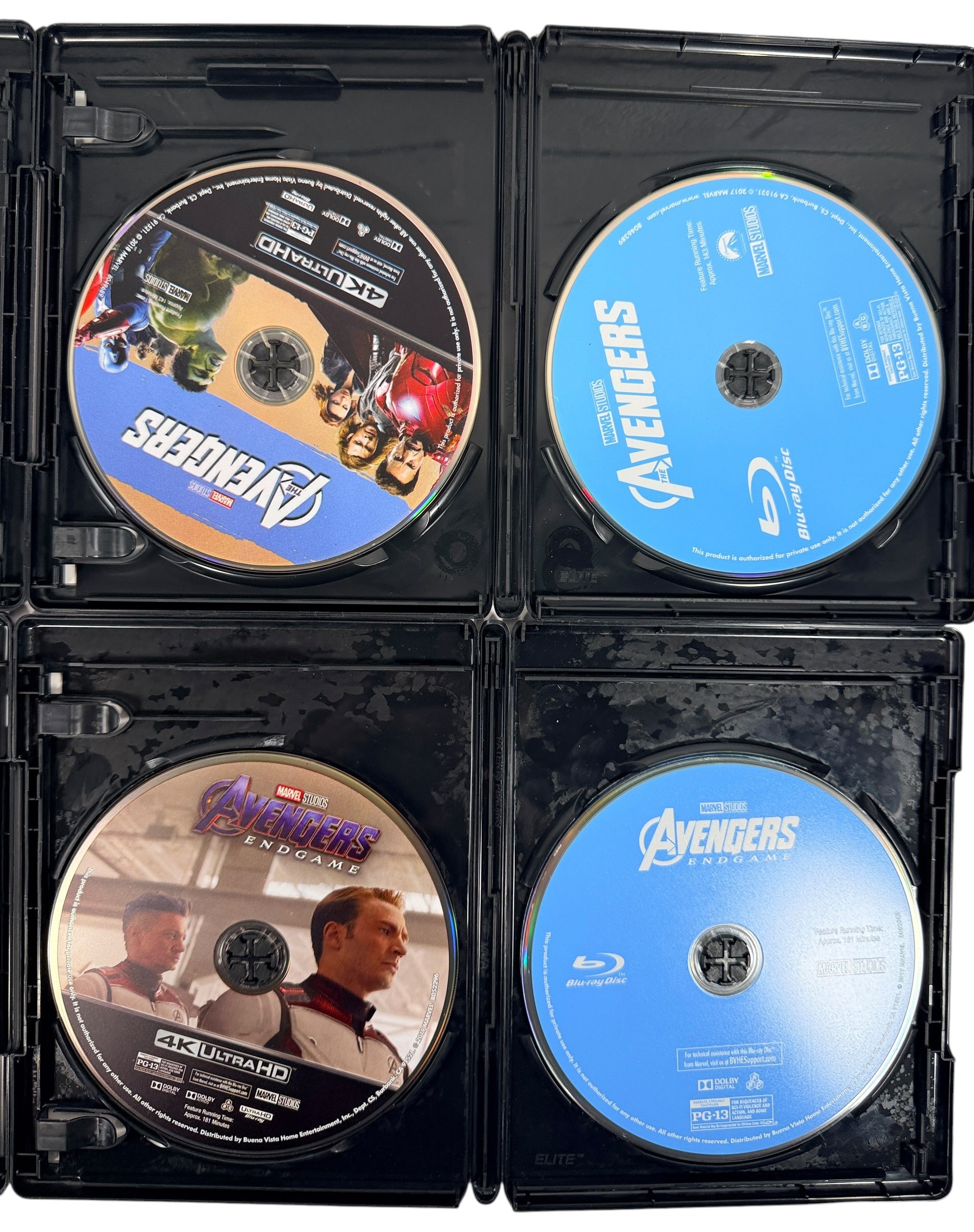 Complete Marvel Avengers 4-movie 4K Ultra HD and Blu-ray collection with original bilingual slipcovers. Includes The Avengers, Age of Ultron, Infinity War and Endgame.