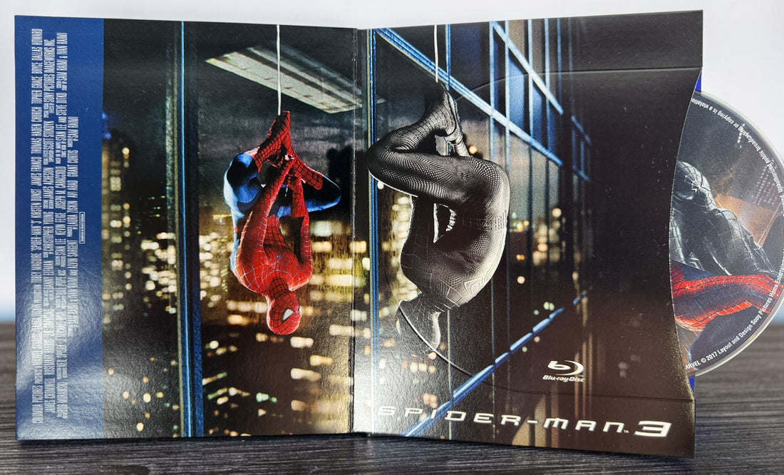 Complete Spider-Man Trilogy Origins Collection Digibook with 4K Ultra HD and Blu-ray discs plus bonus disc. Premium Tobey Maguire collector’s edition.