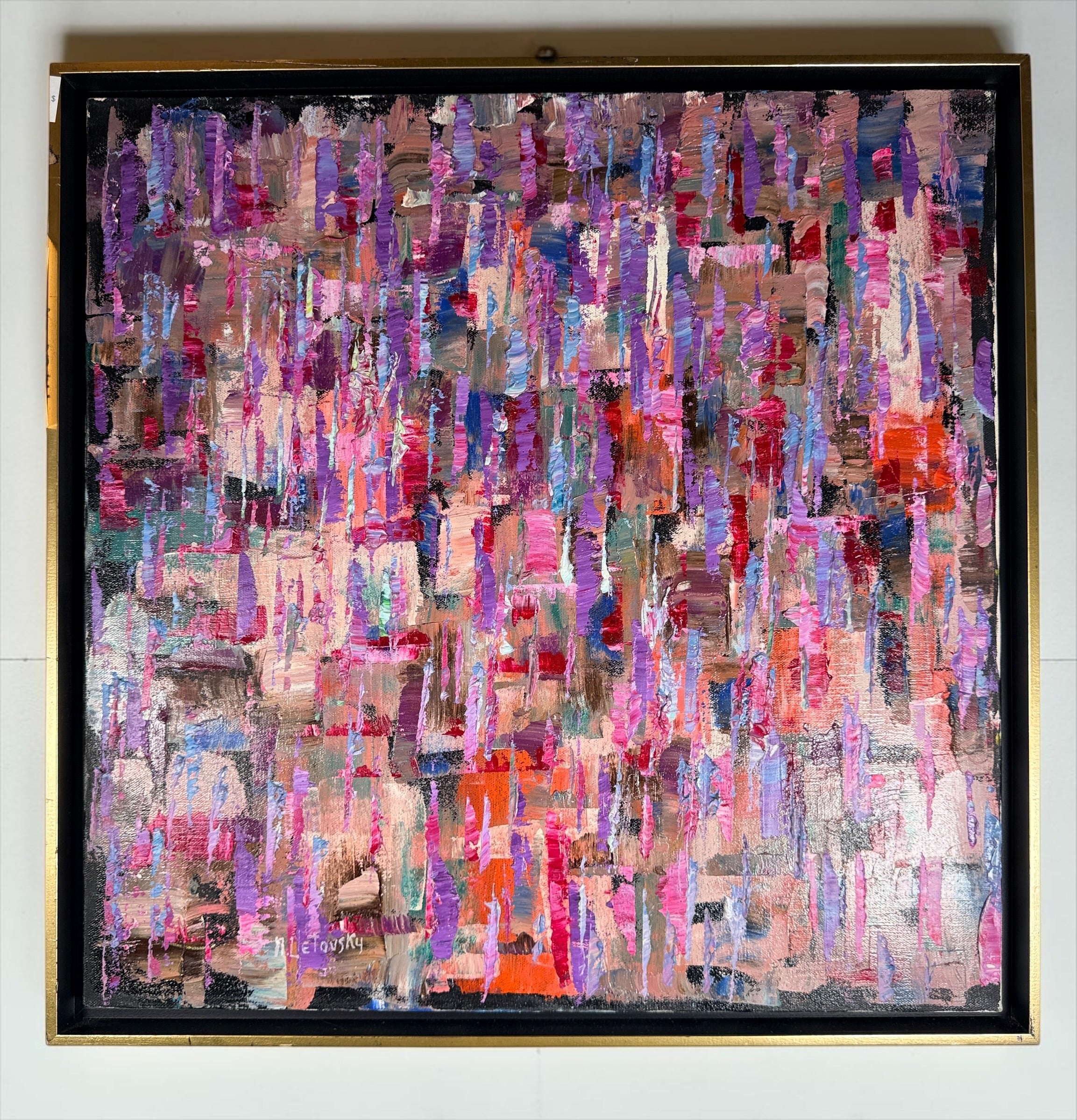 Original Nathan Letovsky "Fraternity" acrylic on canvas. Vibrant textured abstract painting by the Montreal artist, professionally framed and ready to display